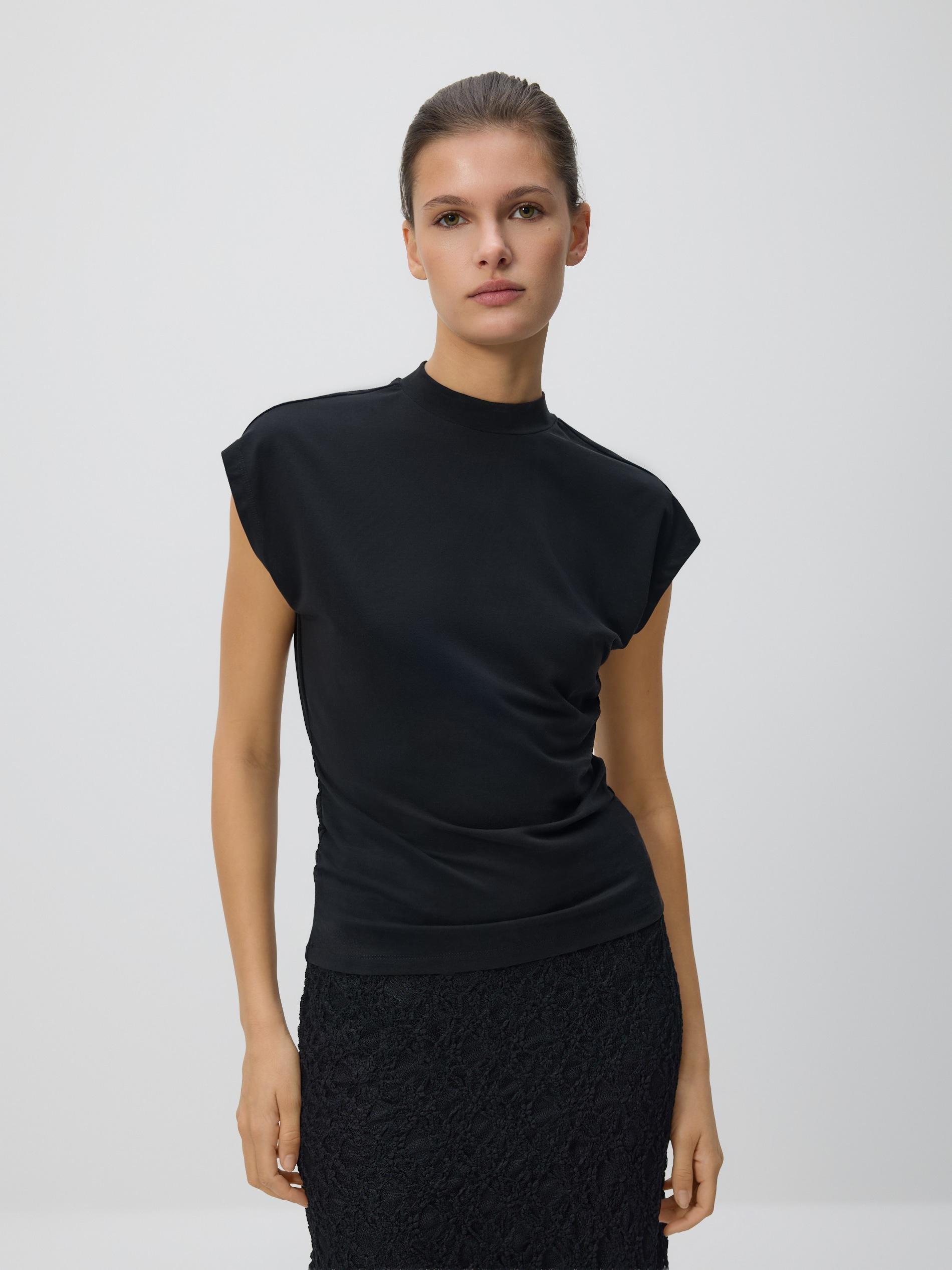 Black Gathered Blouse, Black, large image number 0