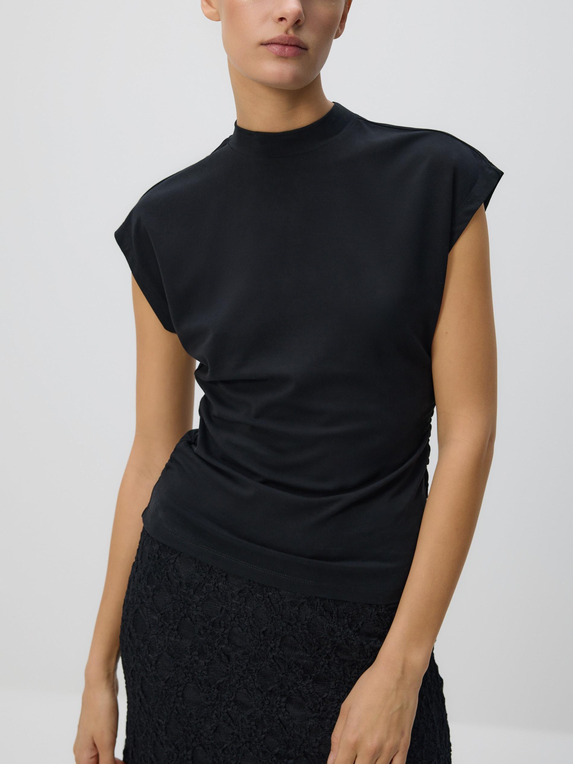 Black Gathered Blouse, Black, large image number 3