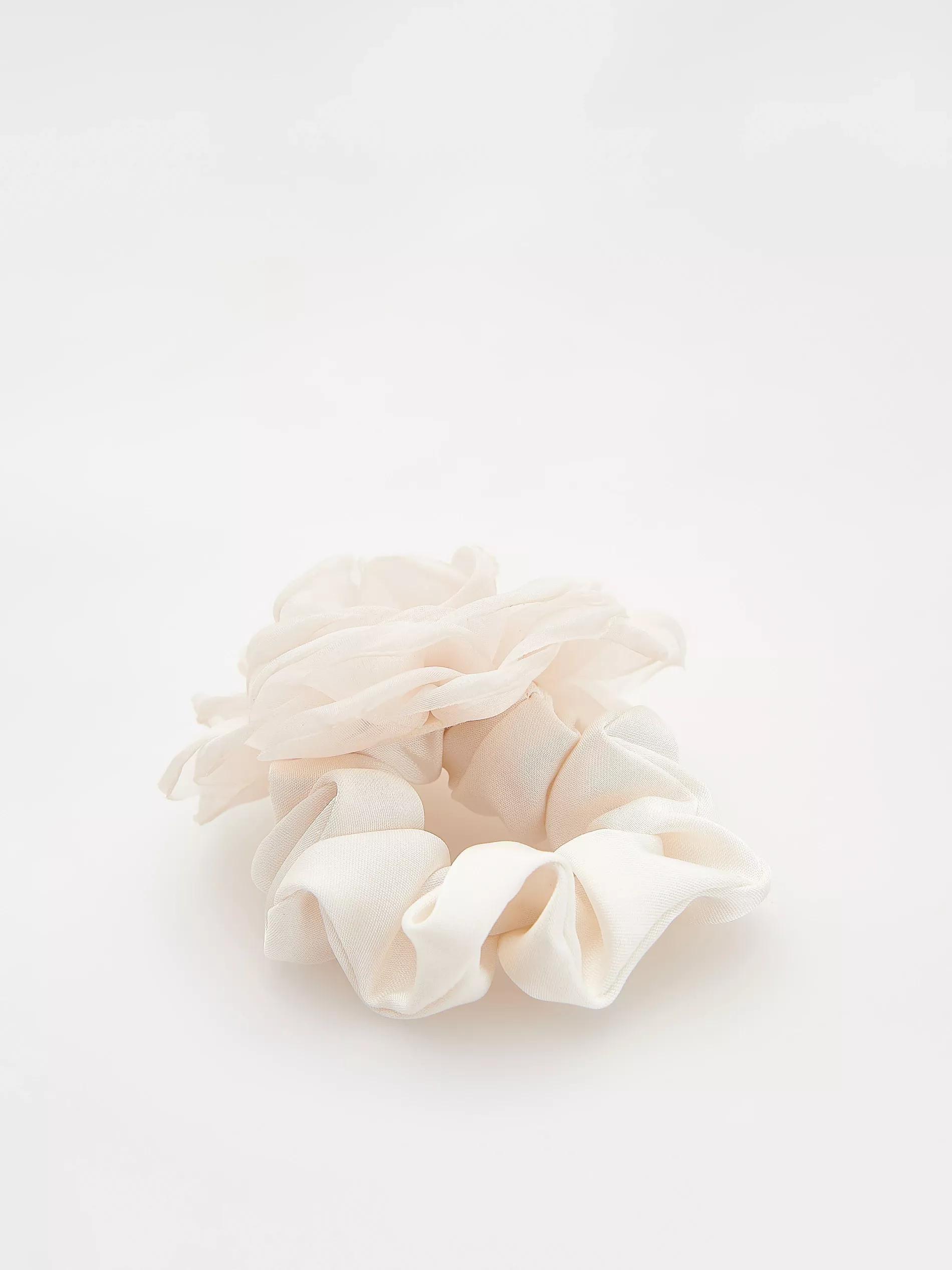 Cream Flower Detail Scrunchie, Ivory, large image number 1