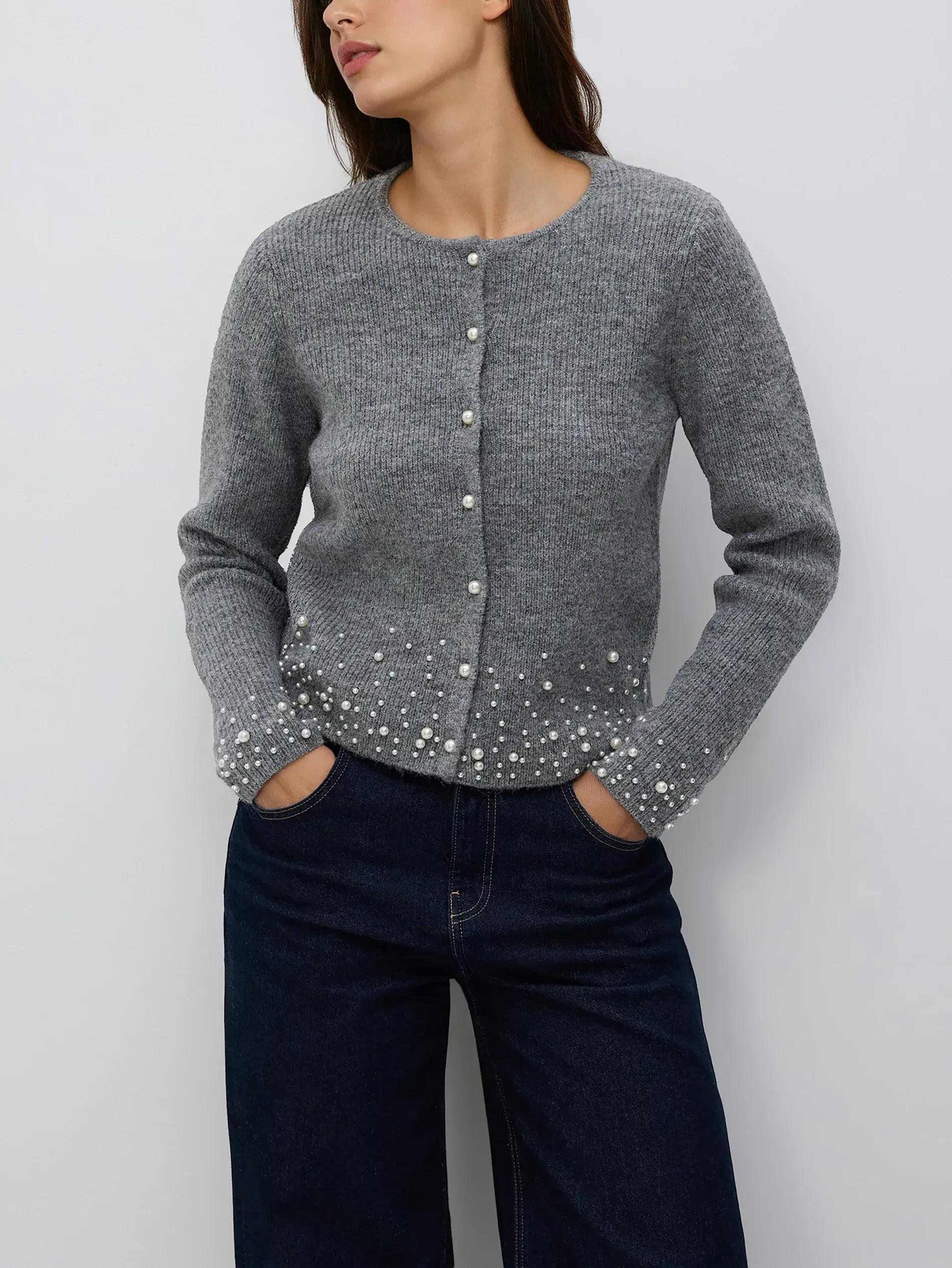 Grey Cardigan With Applique, Grey, medium