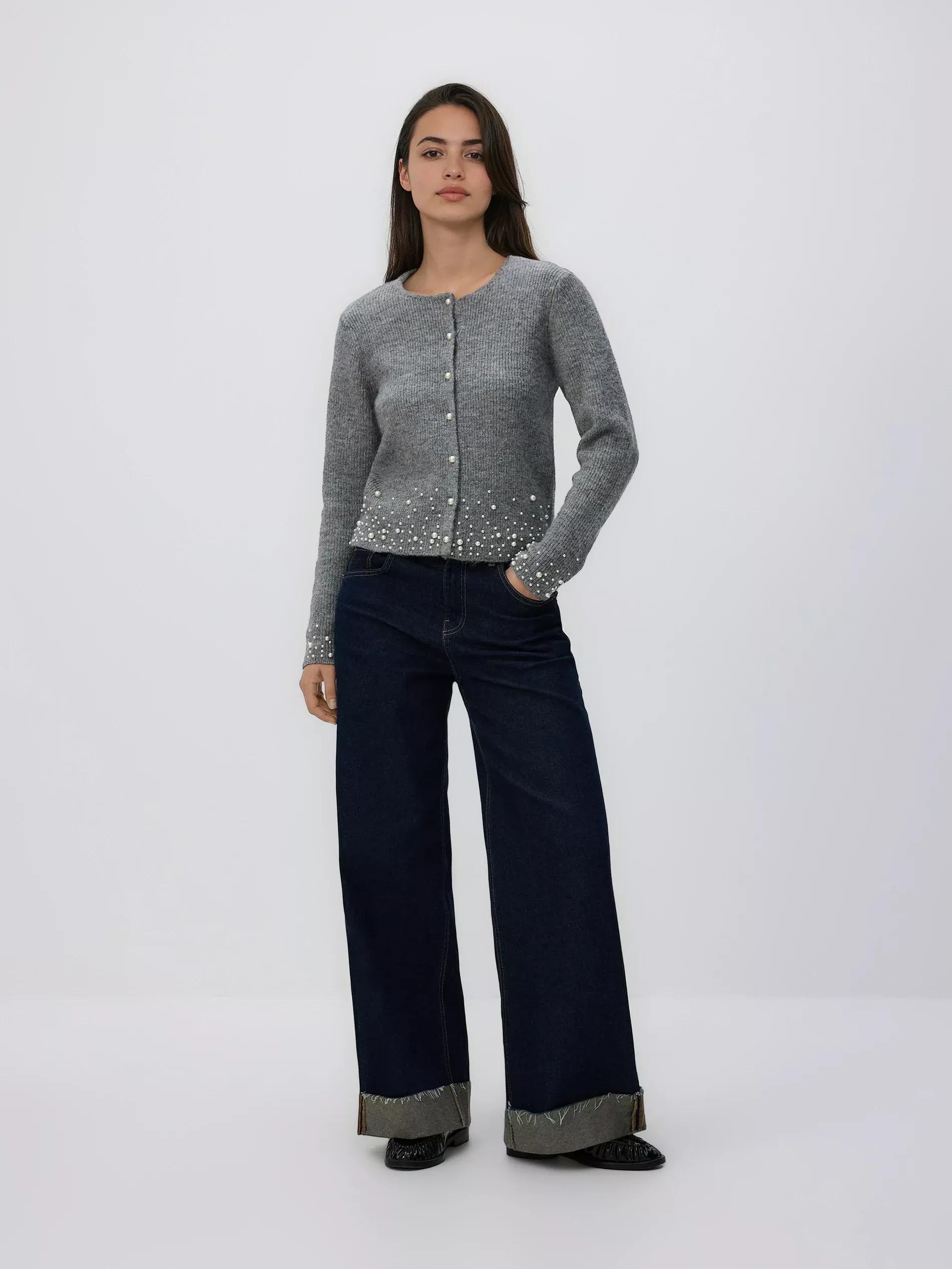 Grey Cardigan With Applique, Grey, medium