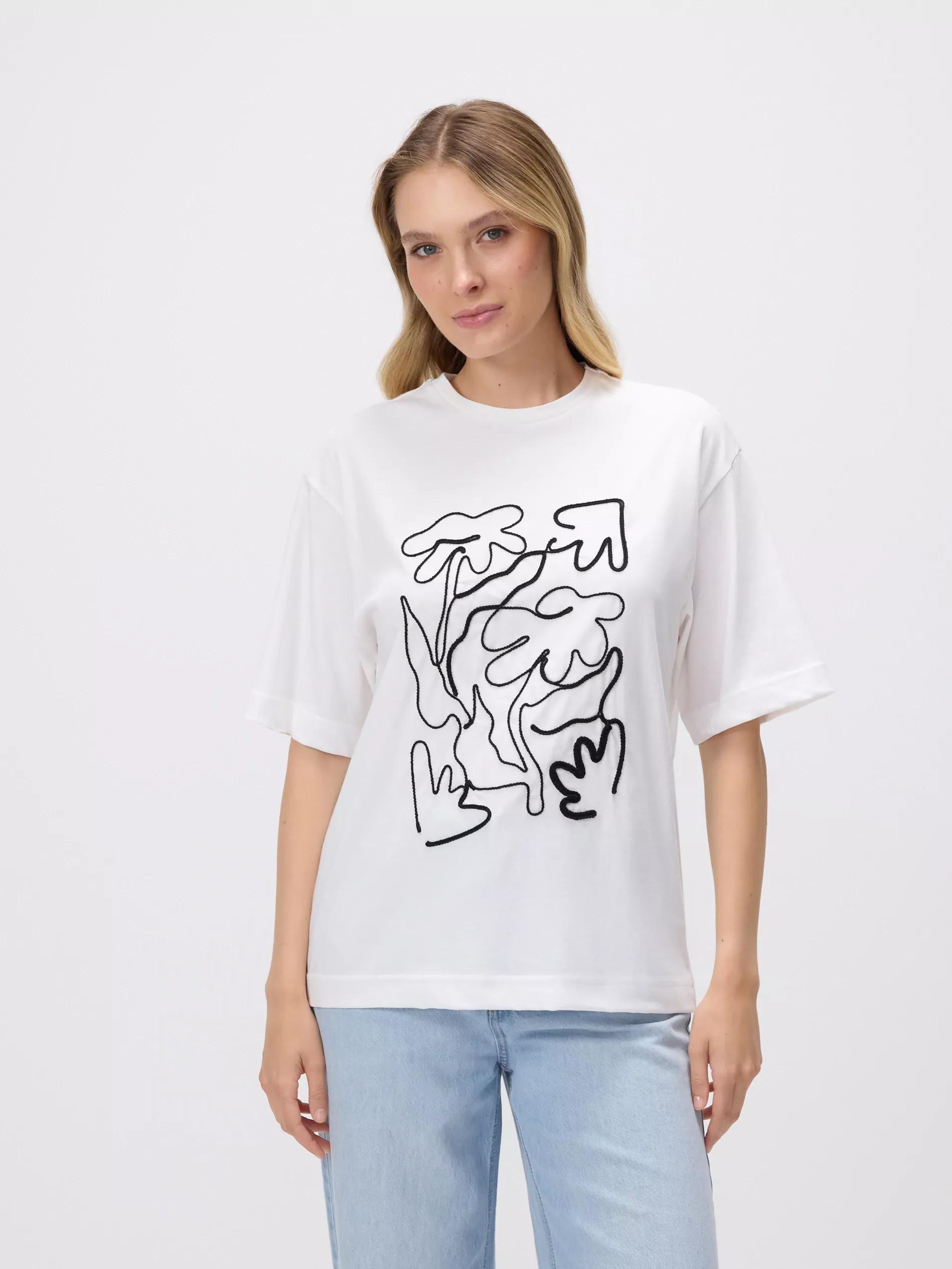 White T-Shirt With Embroidery Detailing, White, medium