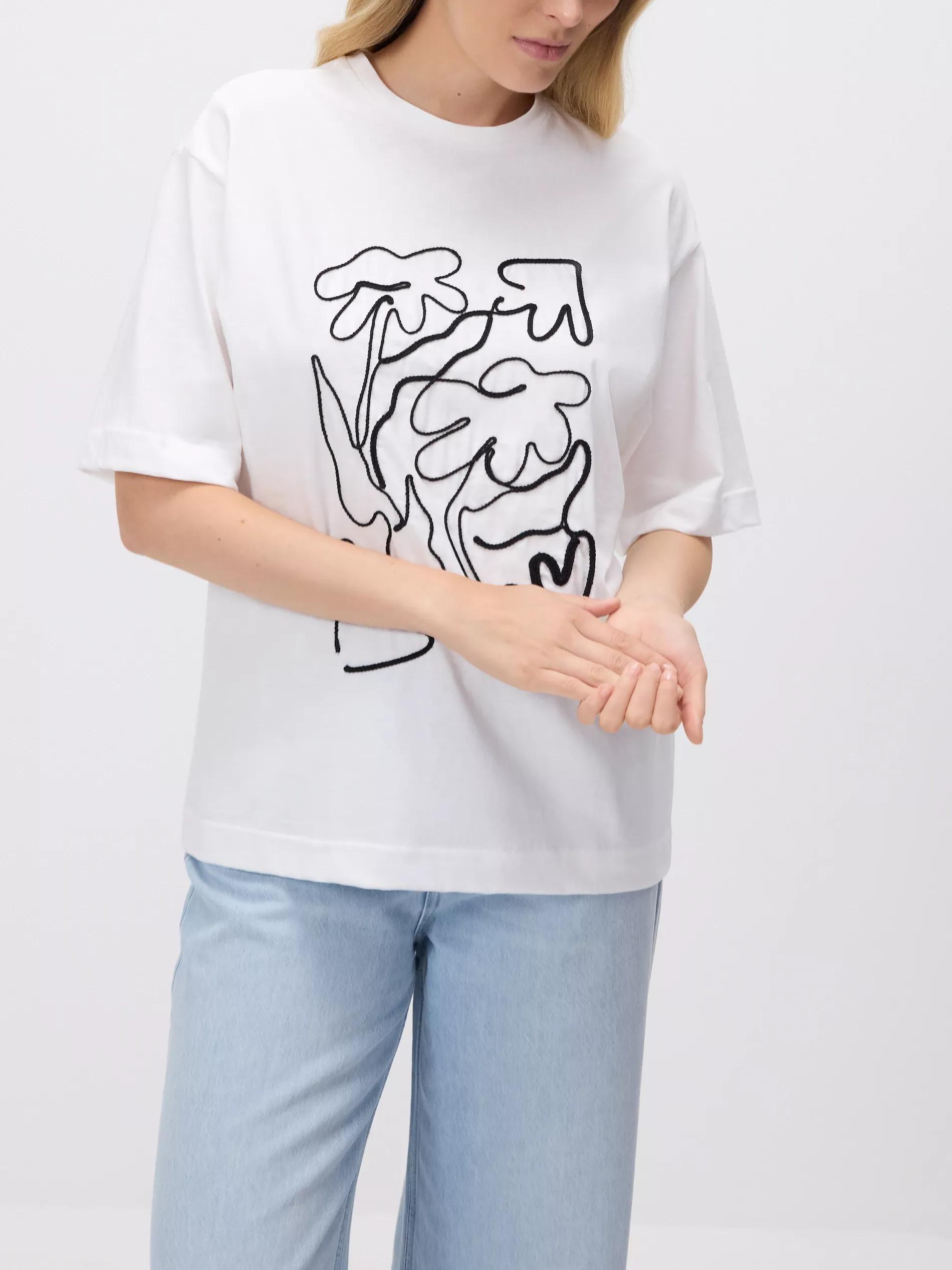 White T-Shirt With Embroidery Detailing, White, medium