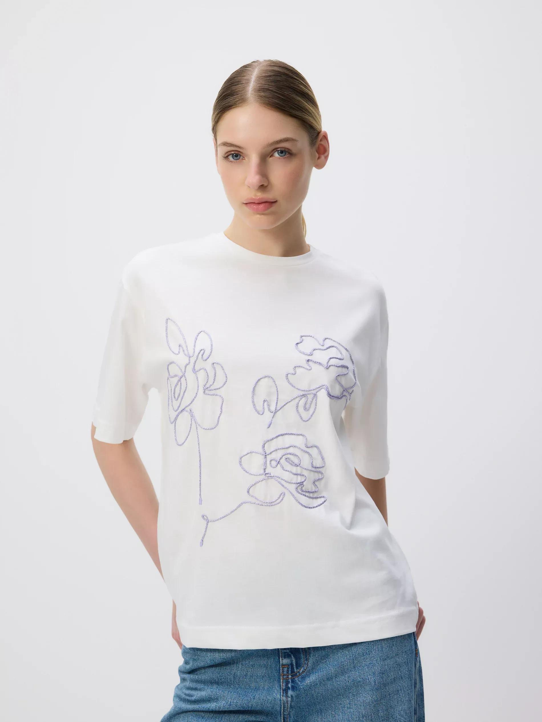 Green T-Shirt With Embroidery Detailing, Green, medium