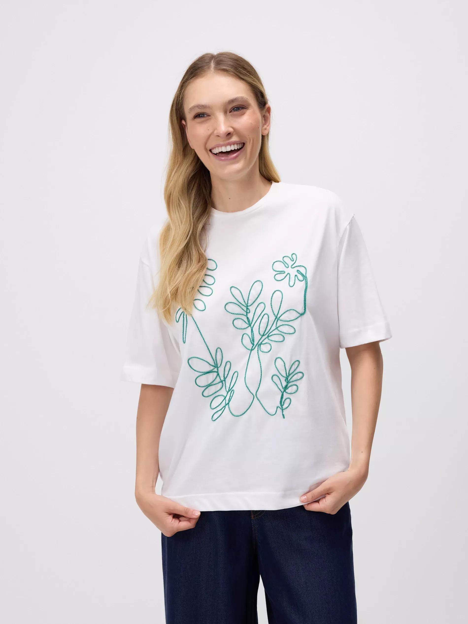 Green T-Shirt With Embroidery Detailing, Khaki, medium