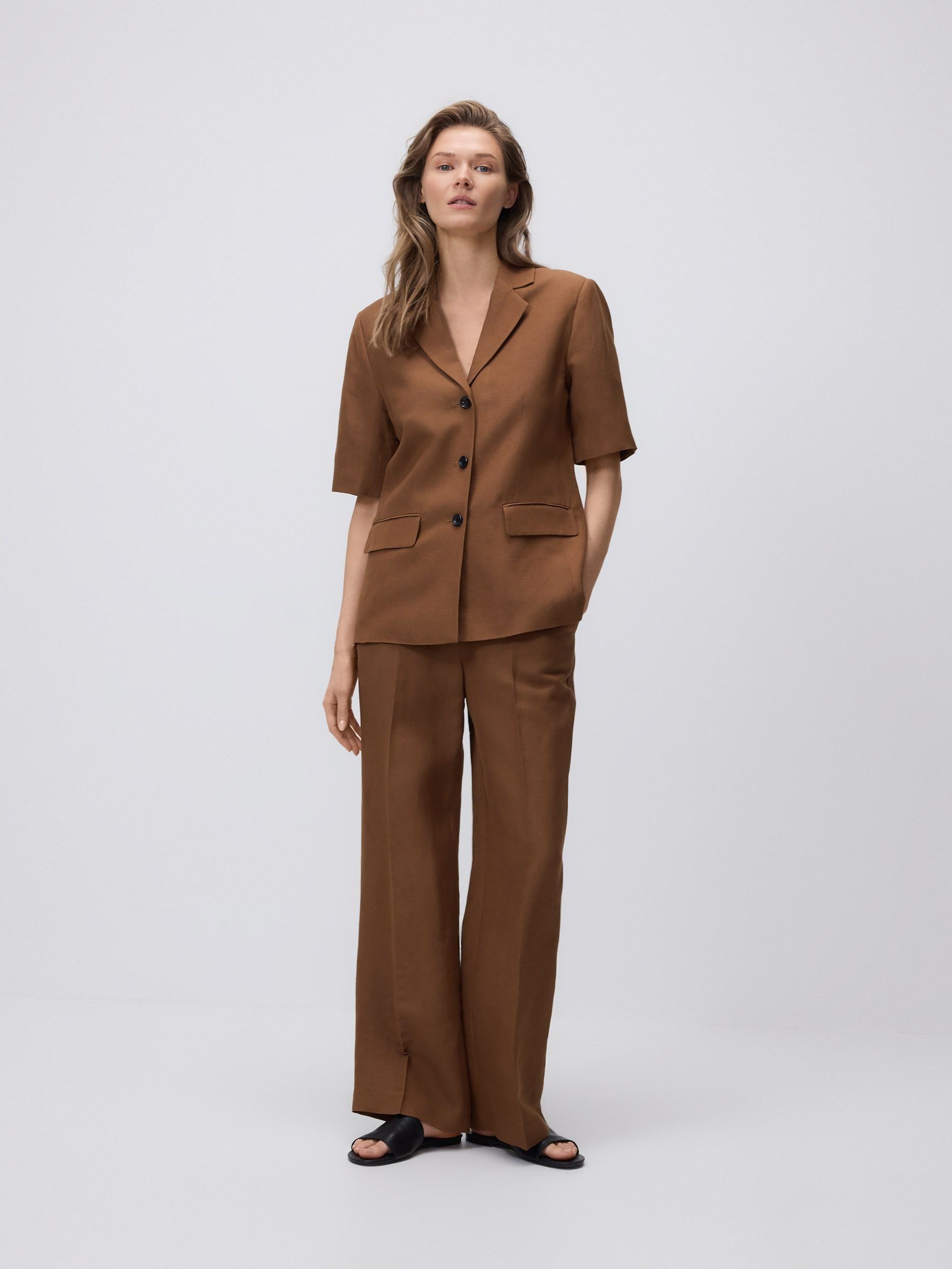Brown Linen Rich Trousers, Brown, large image number 0