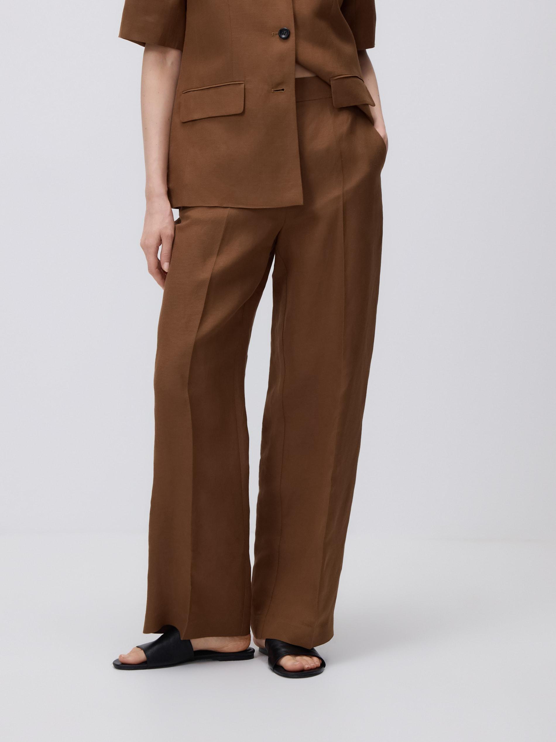 Brown Linen Rich Trousers, Brown, large image number 1