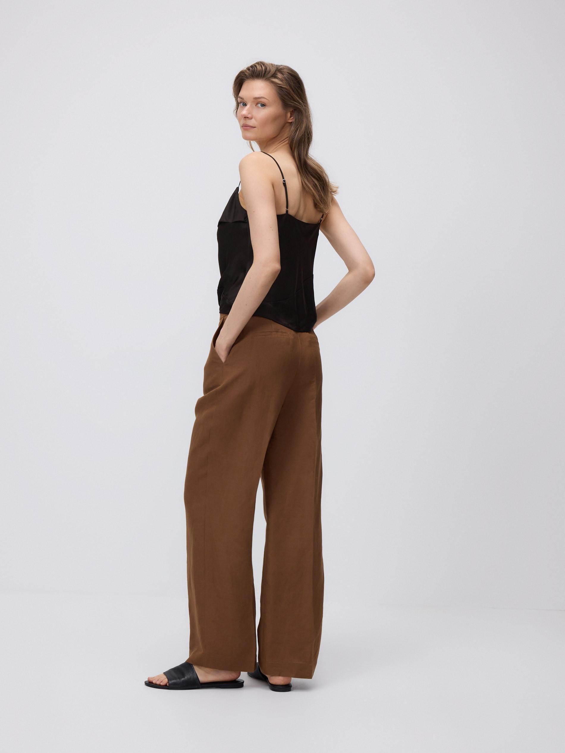 Brown Linen Rich Trousers, Brown, large image number 2