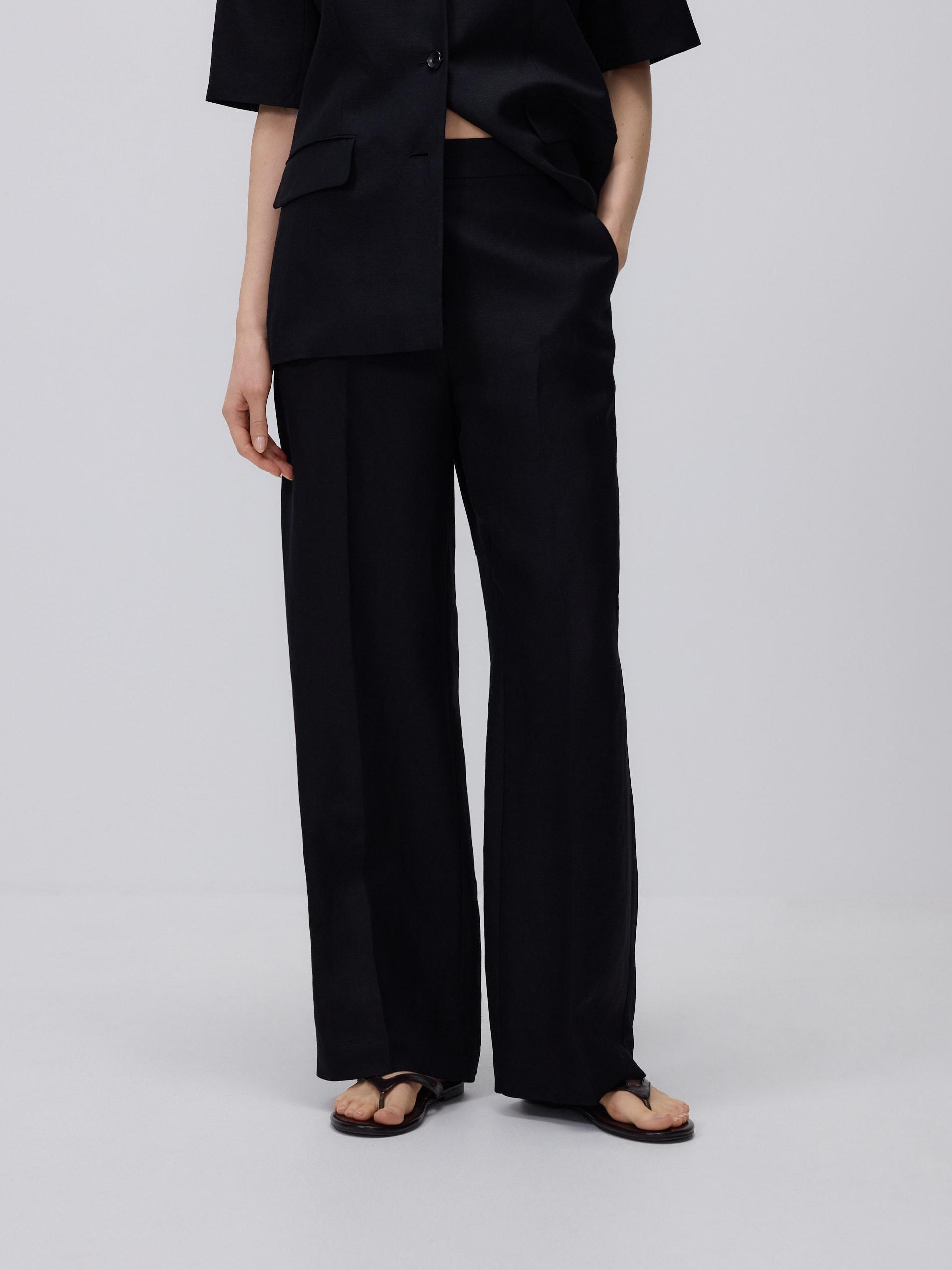Black Linen Rich Trousers, Black, large image number 0