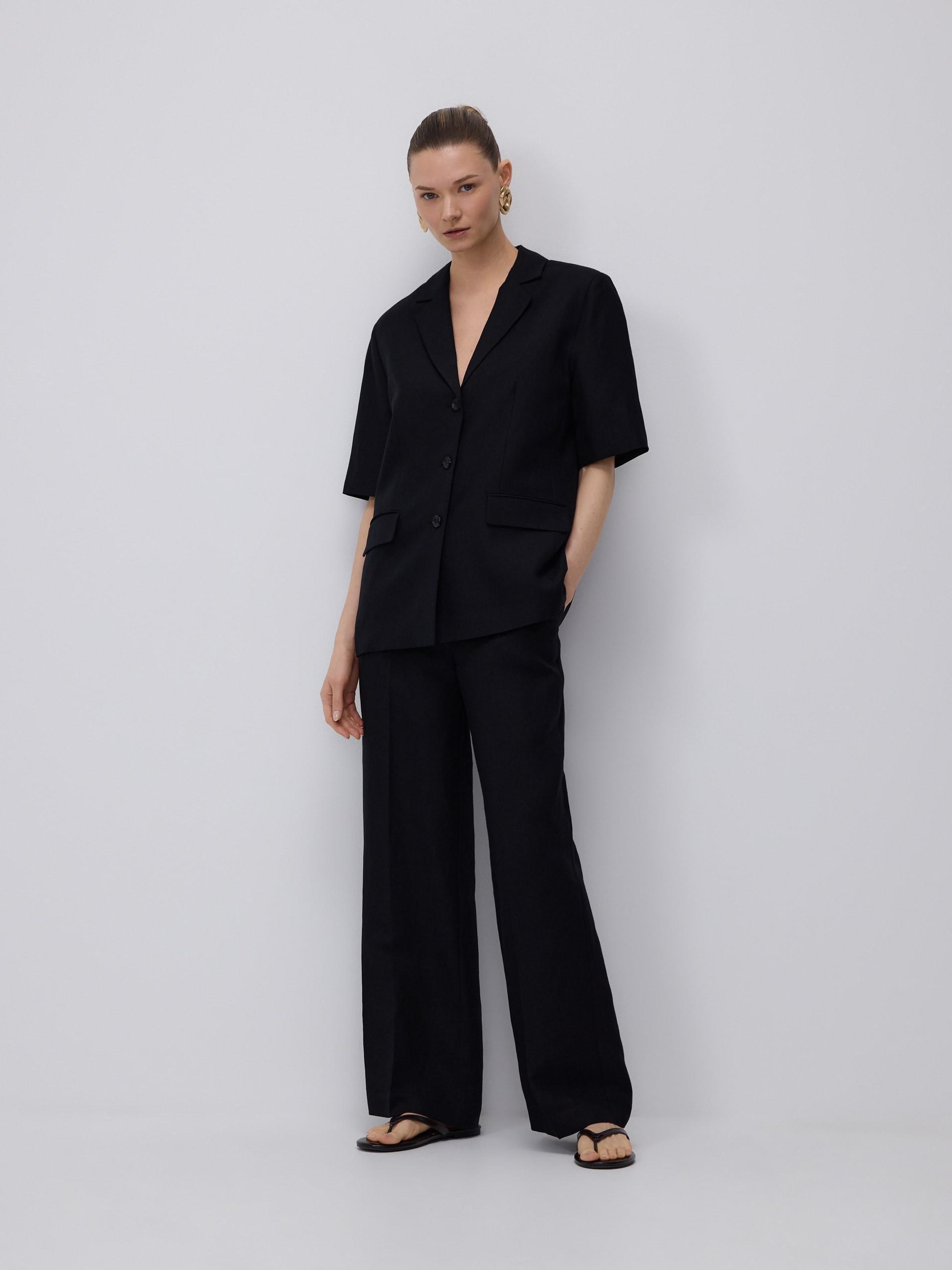 Black Linen Rich Trousers, Black, large image number 1