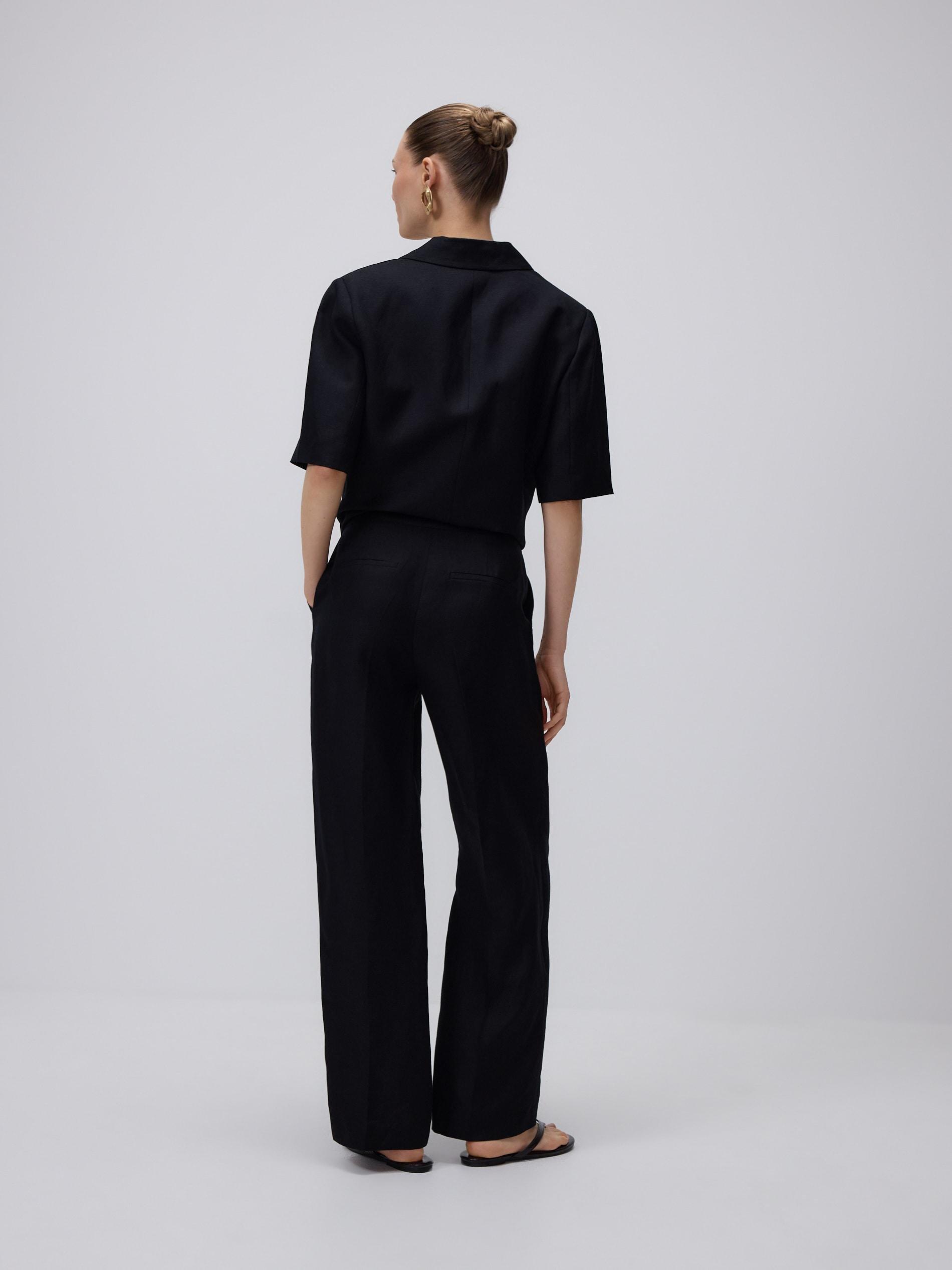 Black Linen Rich Trousers, Black, large image number 2