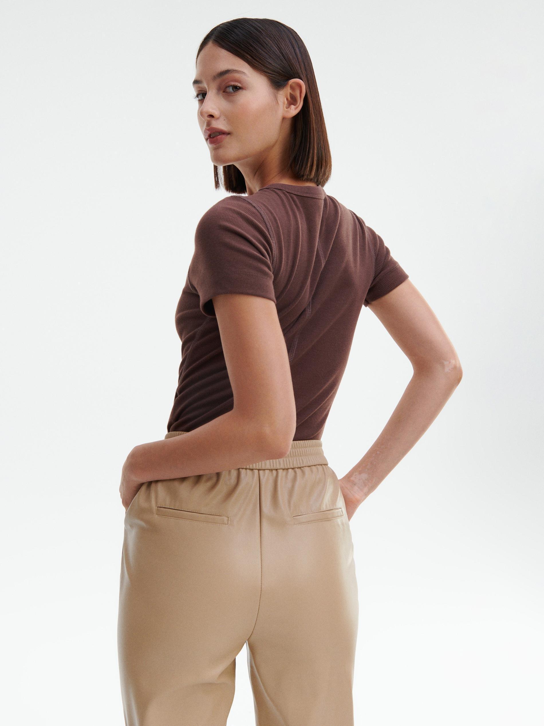 Beige Faux Leather Trousers, , large image number 2