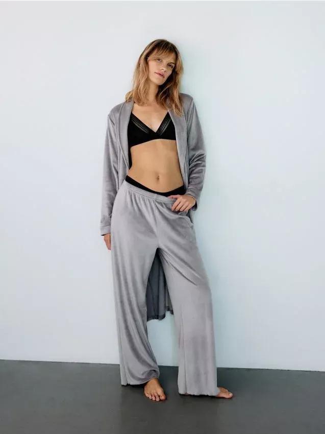 Grey Velour Bathrobe, , large image number 0