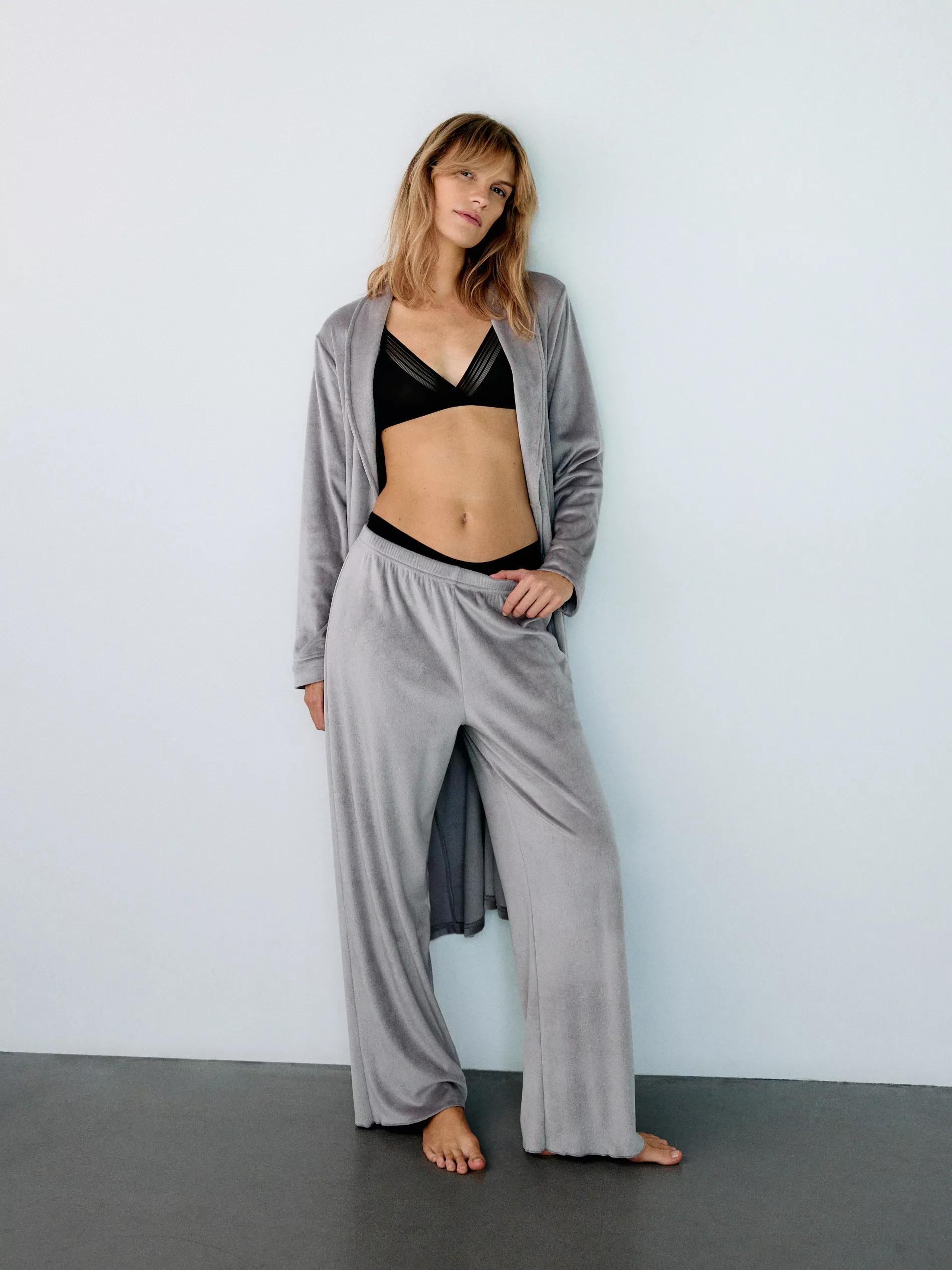 Grey Velour Bathrobe, , large image number 1