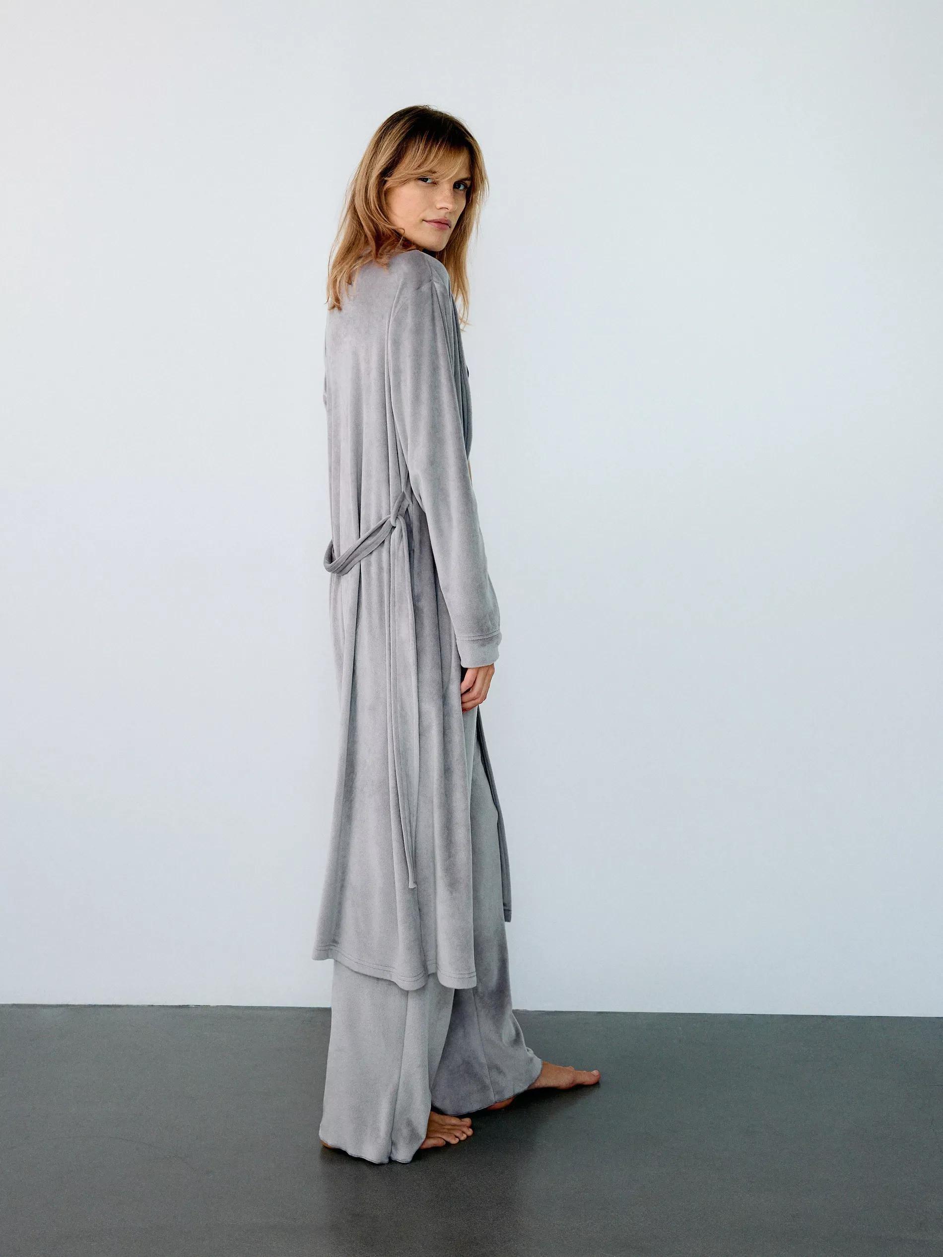 Grey Velour Bathrobe, , large image number 2