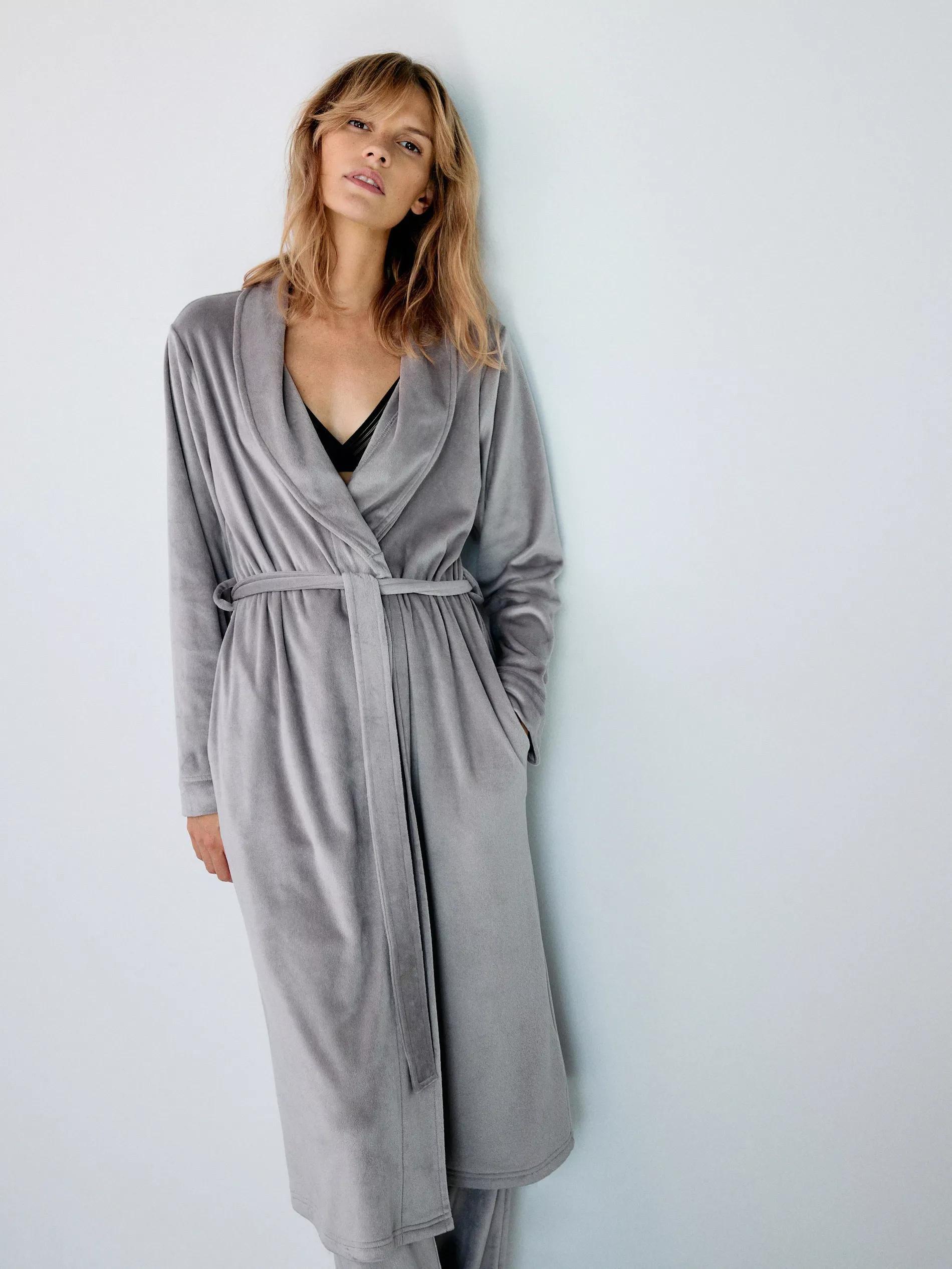 Grey Velour Bathrobe, , large image number 4