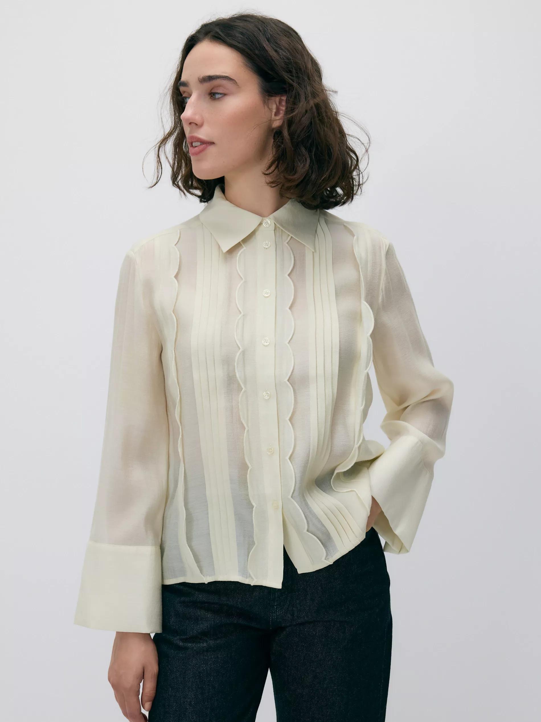 Cream Shirt With Decorative Details, Ivory, large image number 1