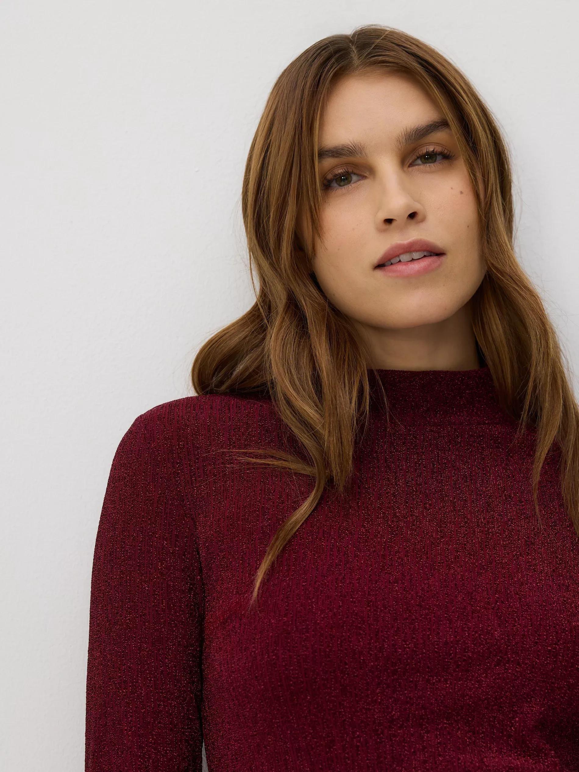 Burgundy Shimmery Turtleneck, Burgundy, large image number 0