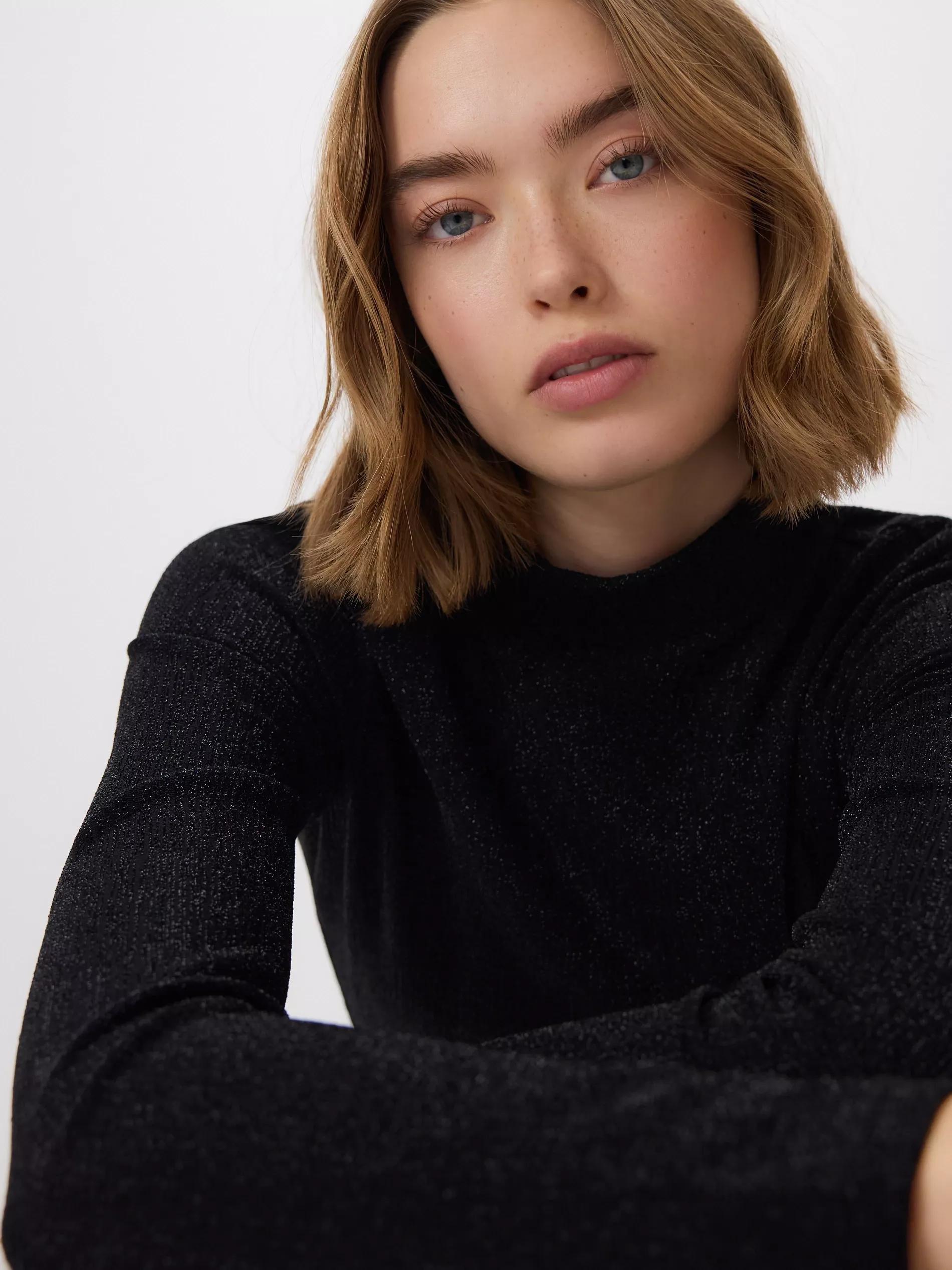 Black Shimmery Turtleneck, Black, large image number 0