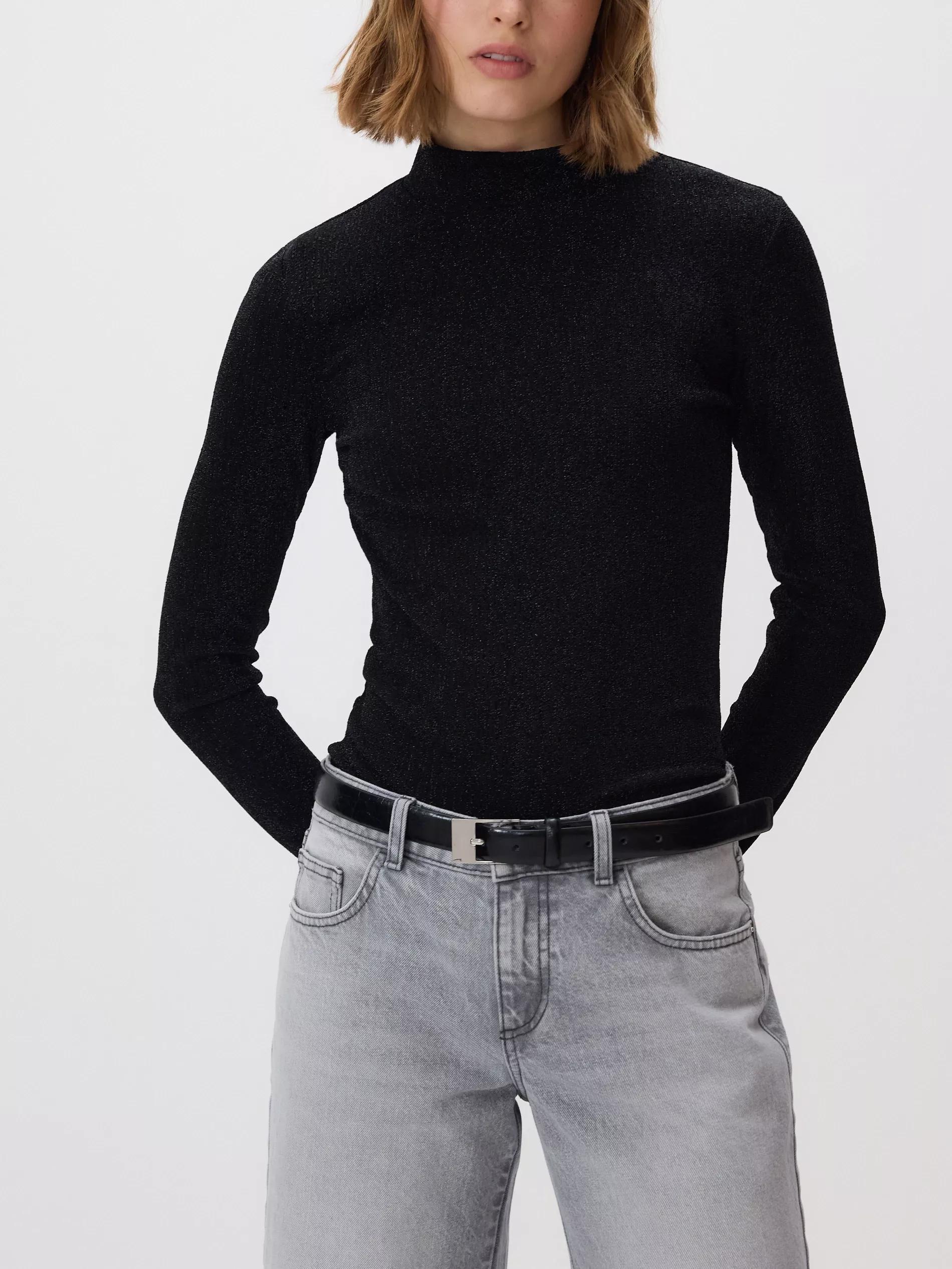 Black Shimmery Turtleneck, Black, large image number 1