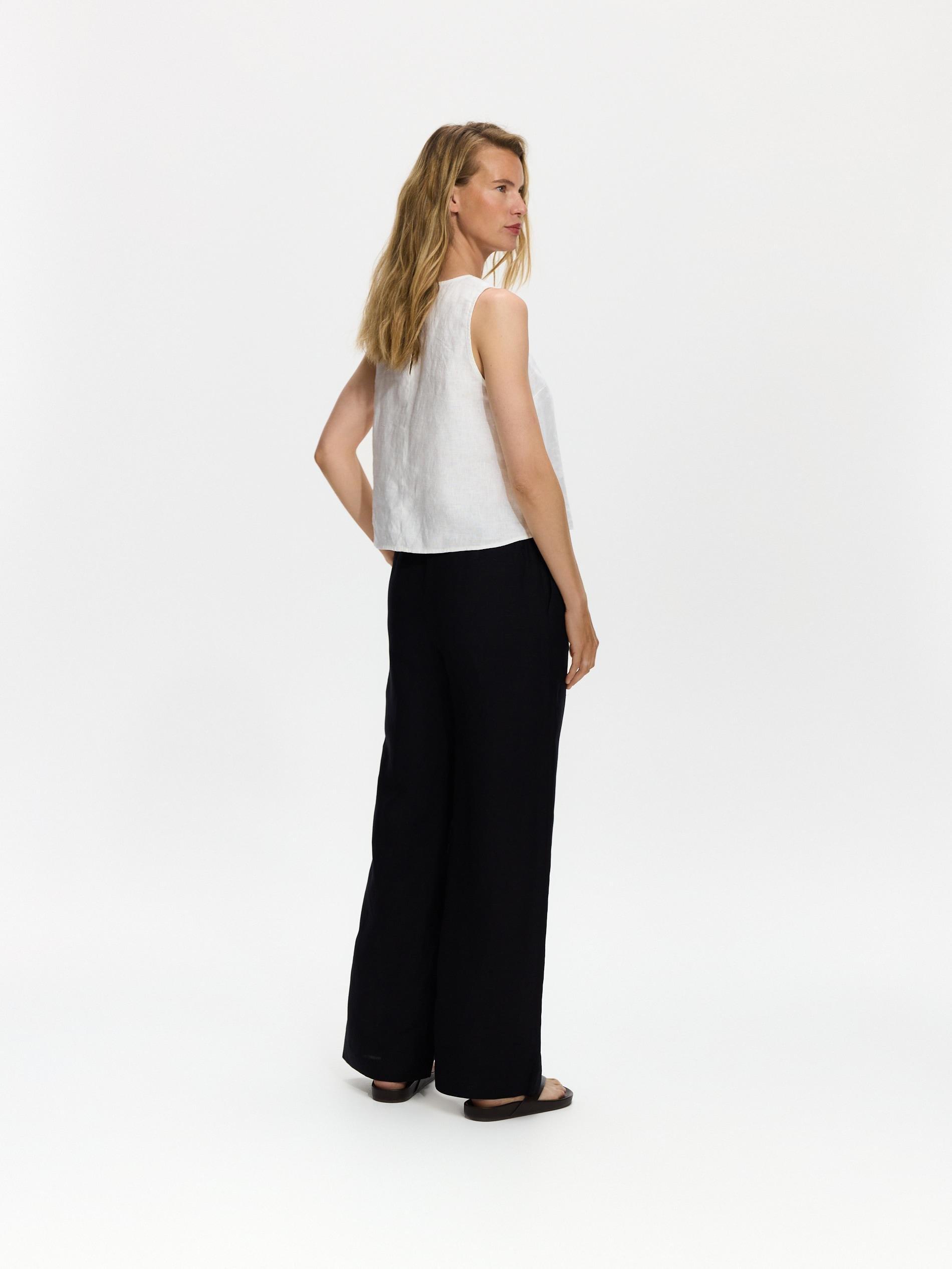 Black Loose Linen Trousers, Black, medium