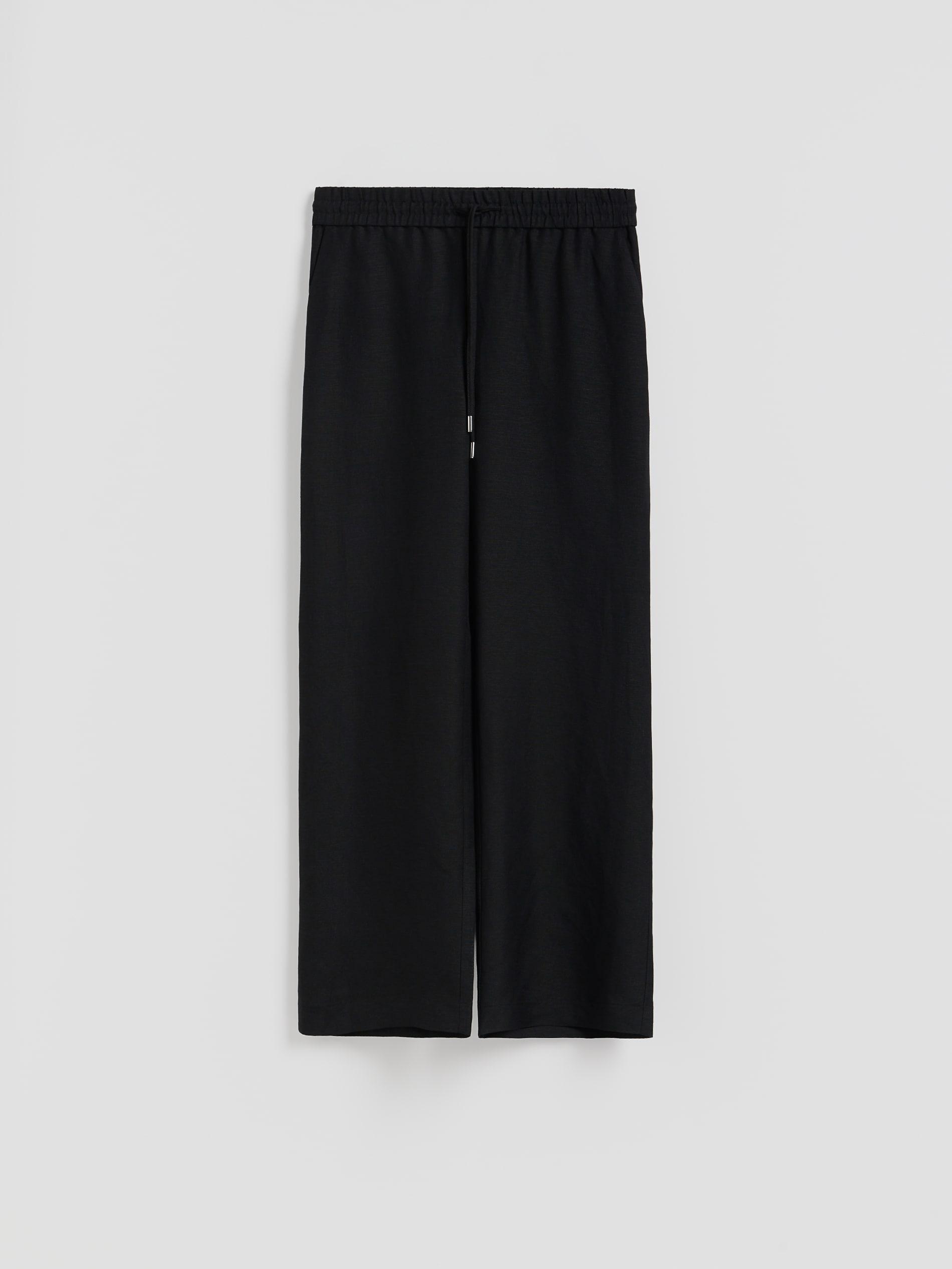 Black Loose Linen Trousers, Black, large image number 3