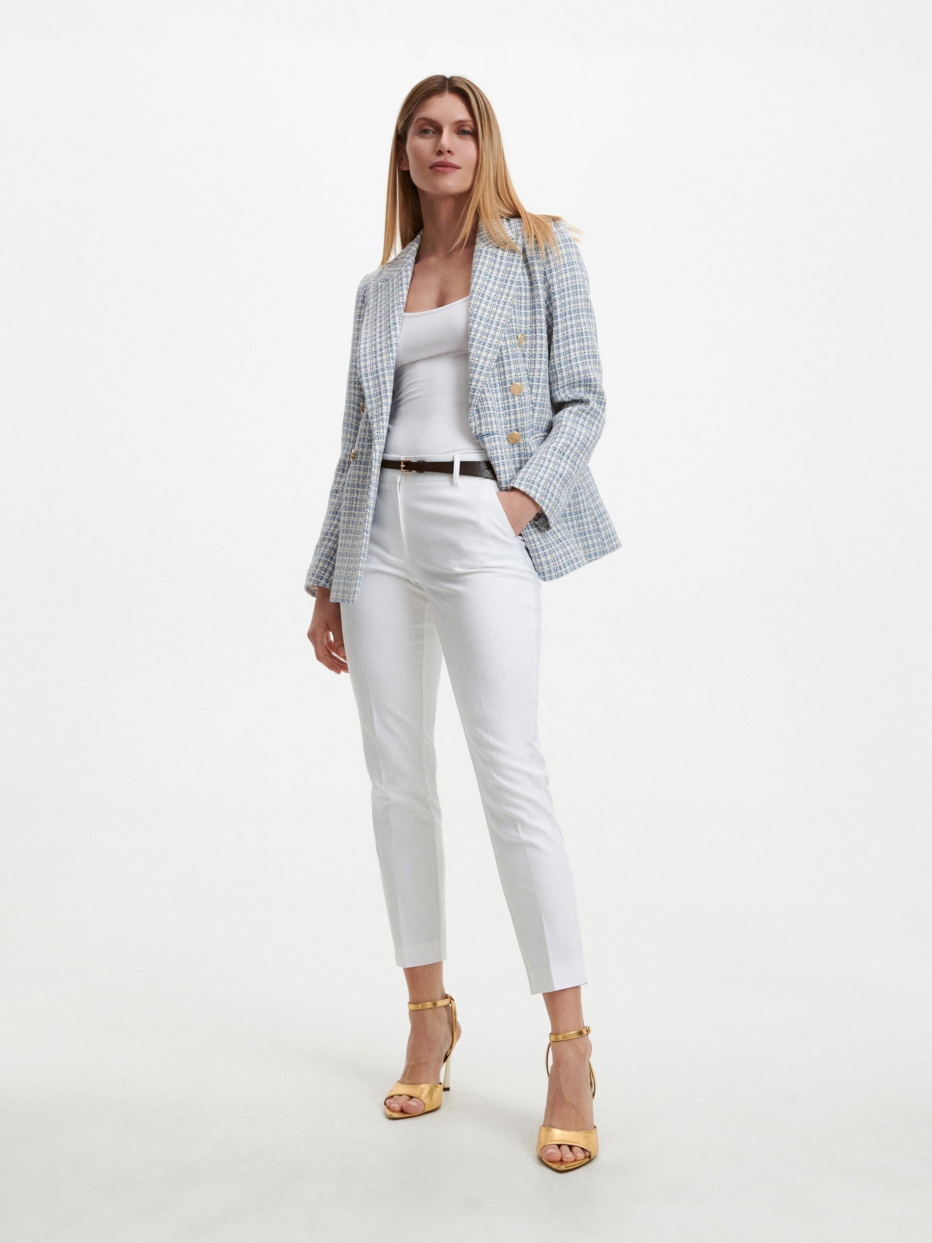 White Cigarette Trousers With Belt, , large image number 0