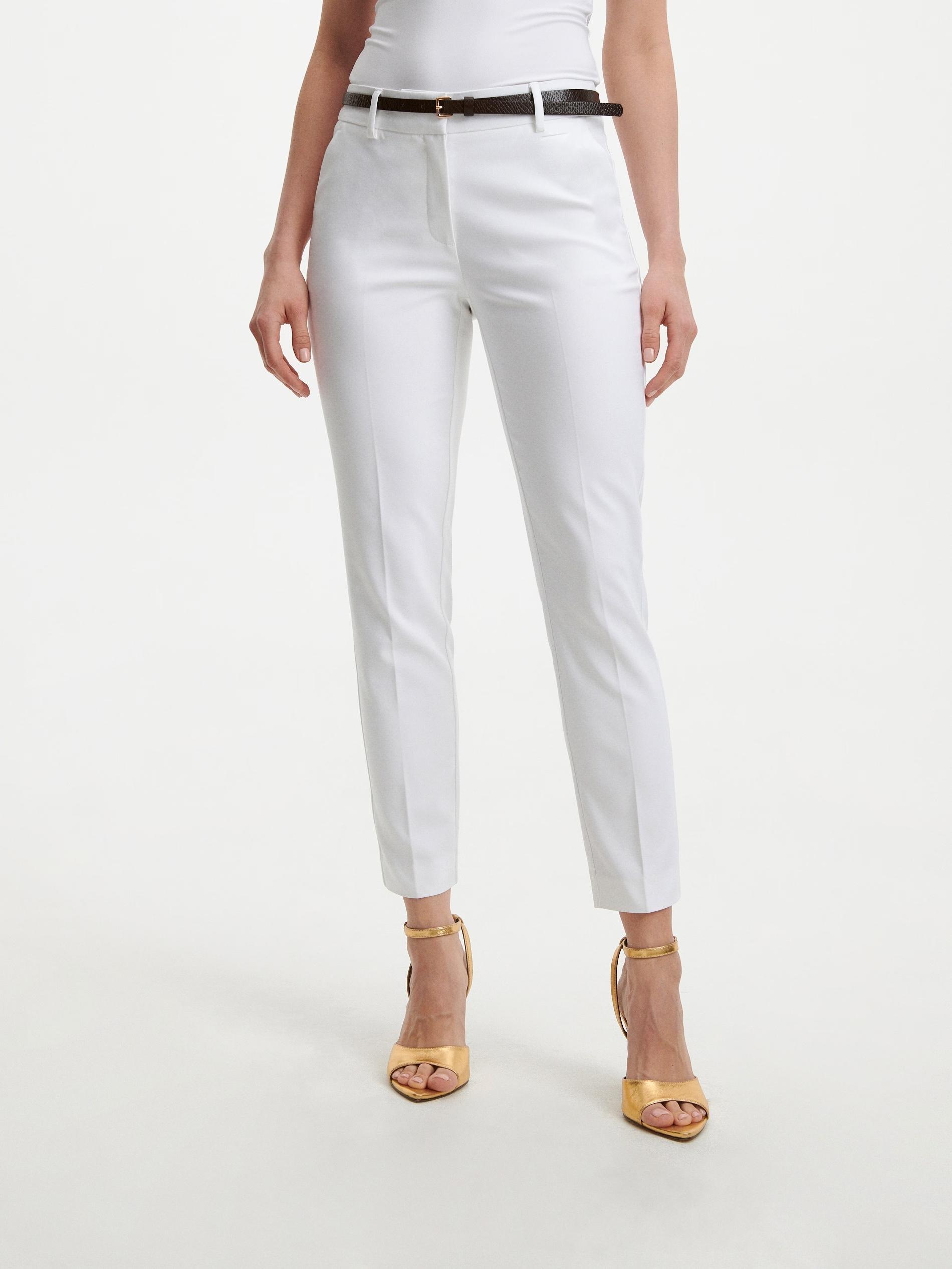 White Cigarette Trousers With Belt, , large image number 1
