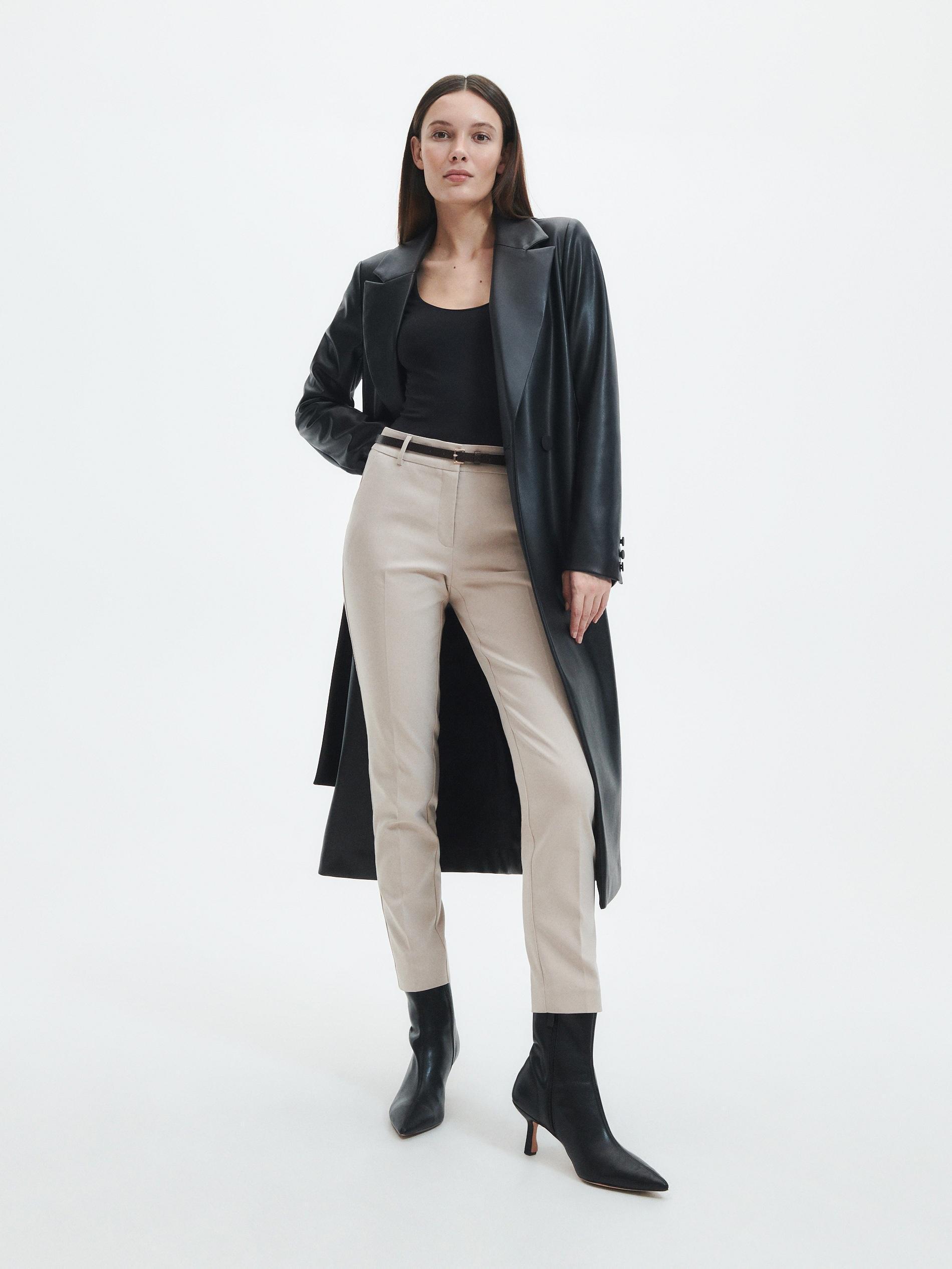 Cream Cigarette Trousers With Belt, , large image number 0