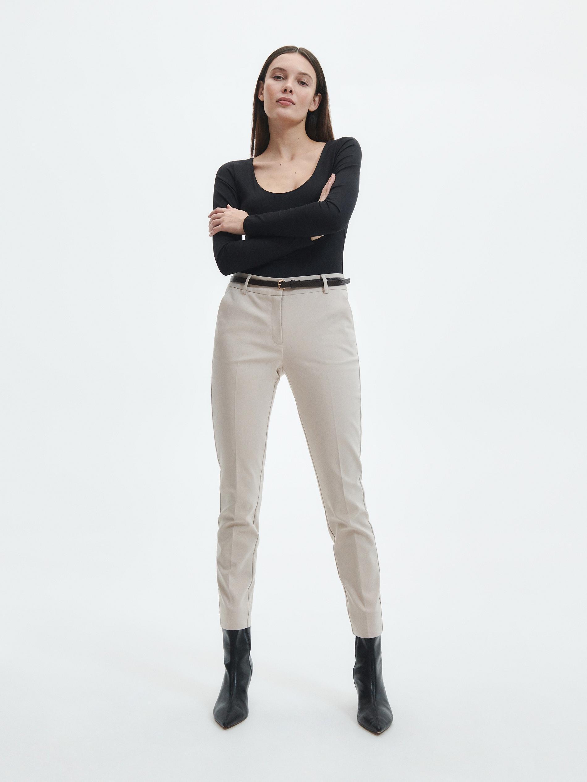Cream Cigarette Trousers With Belt, , large image number 1