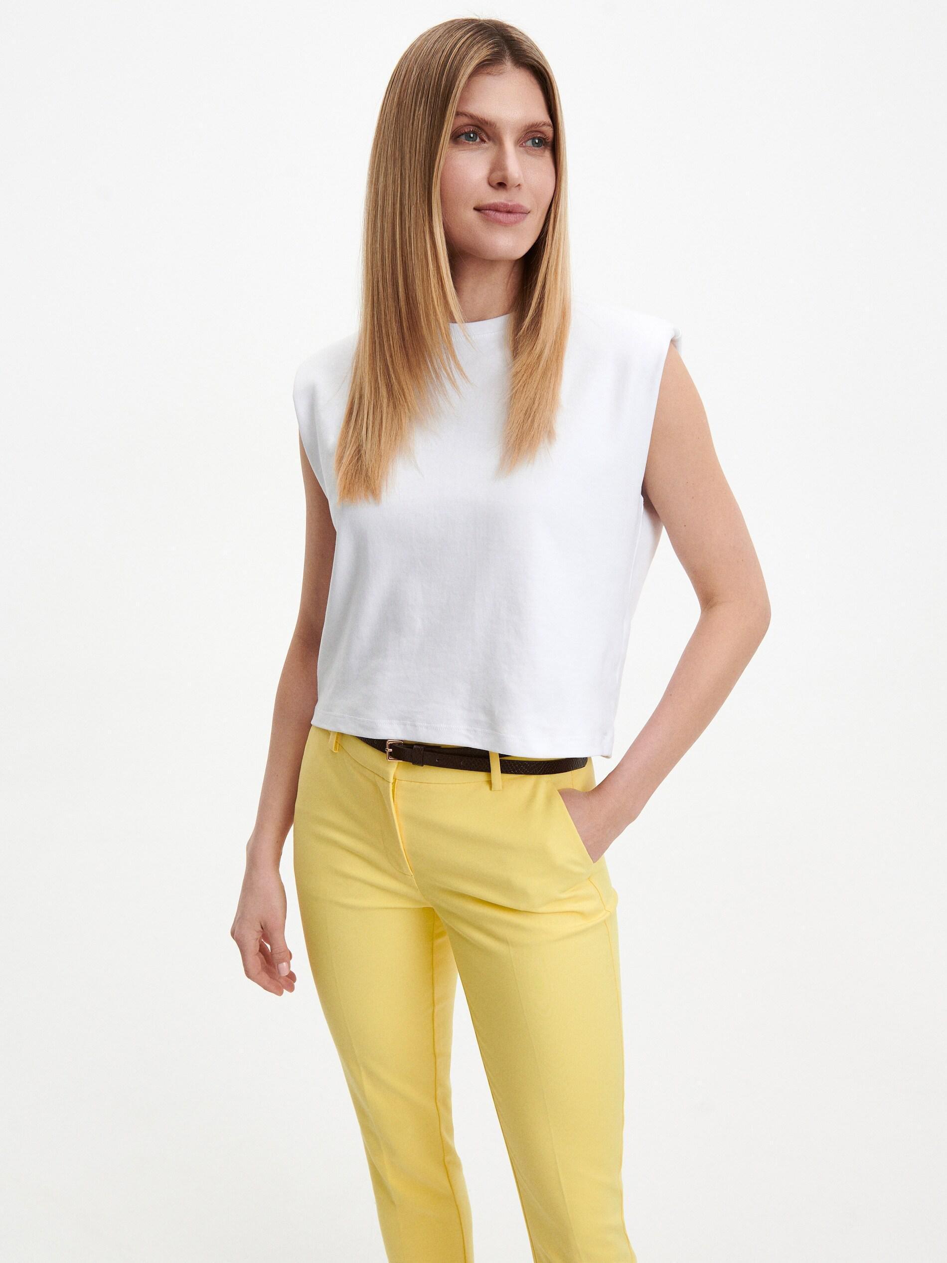 Yellow Cigarette Trousers With Belt, , large image number 3