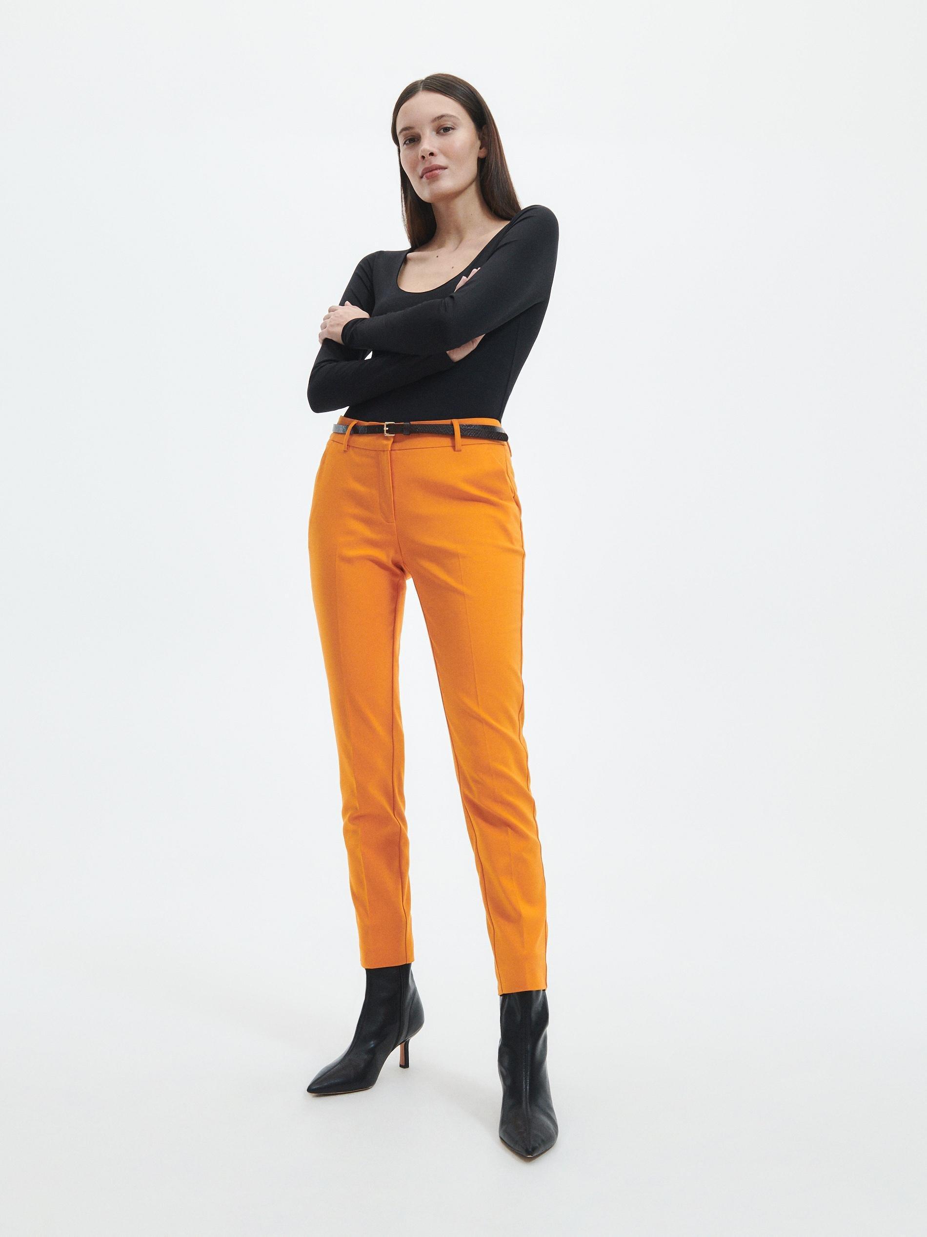 Orange Cigarette Trousers With Belt, , large image number 3