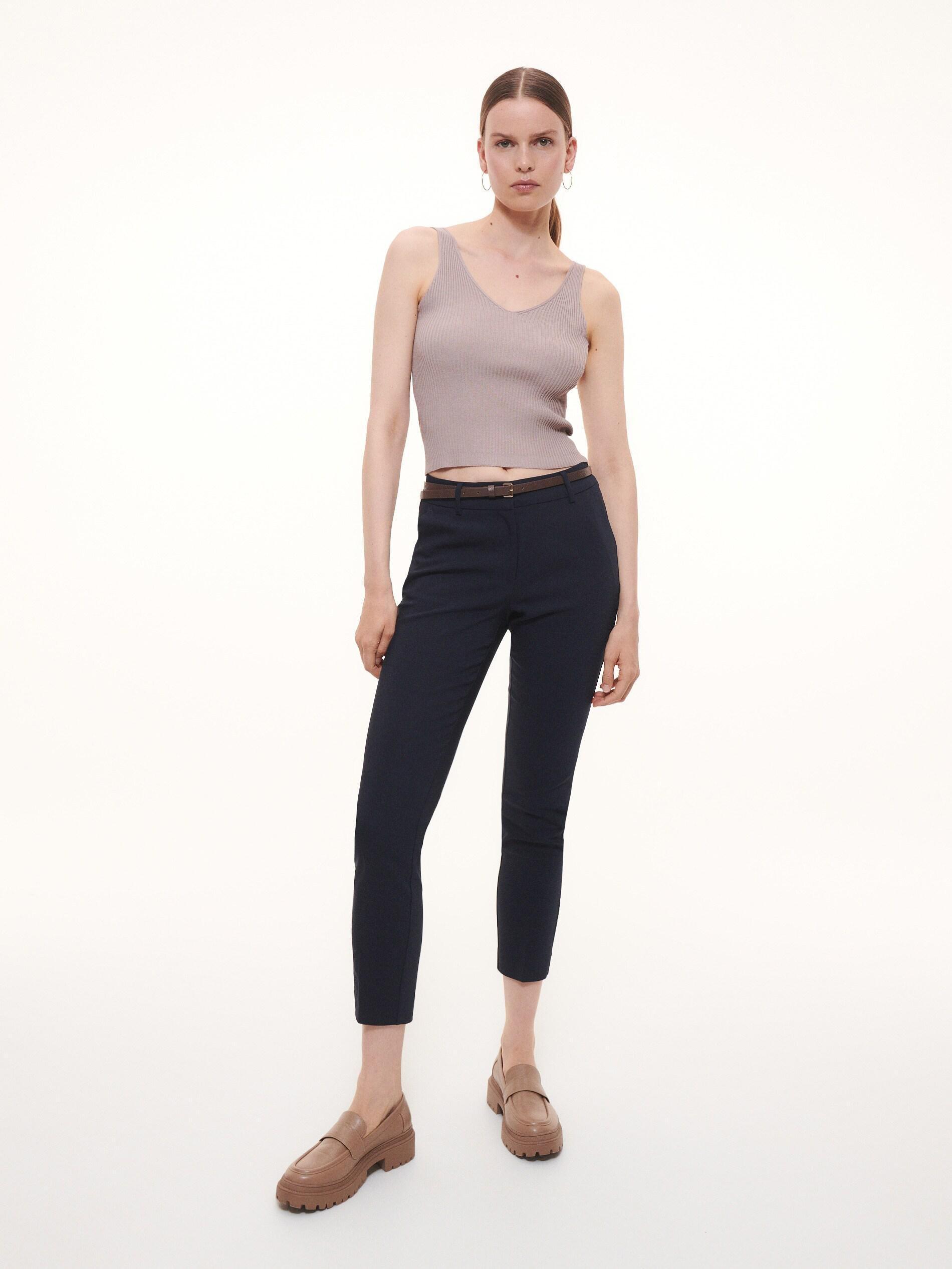 Navy Belted Cigarette Trousers, , large image number 0