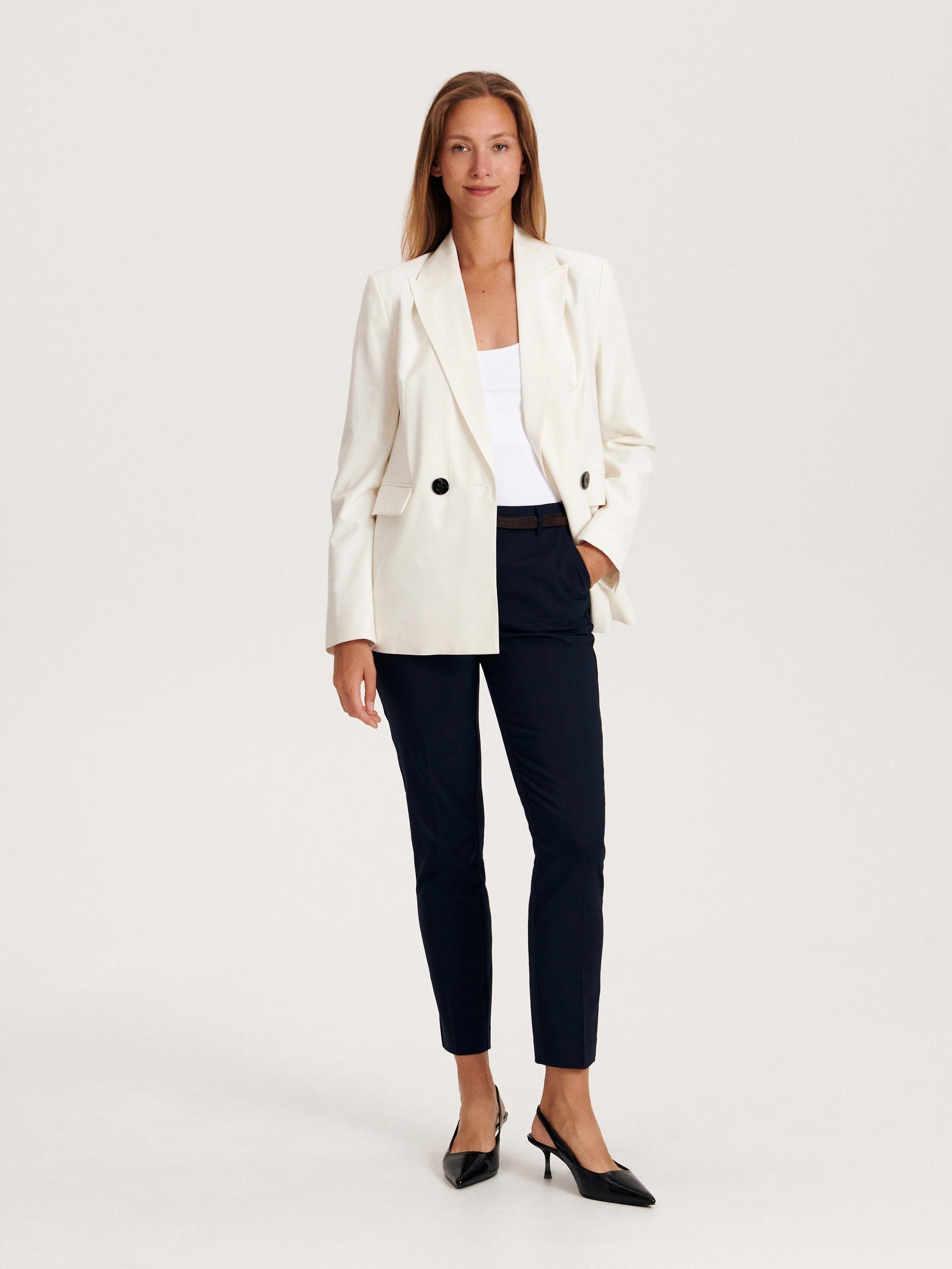 Navy Belted Cigarette Trousers, , large image number 1