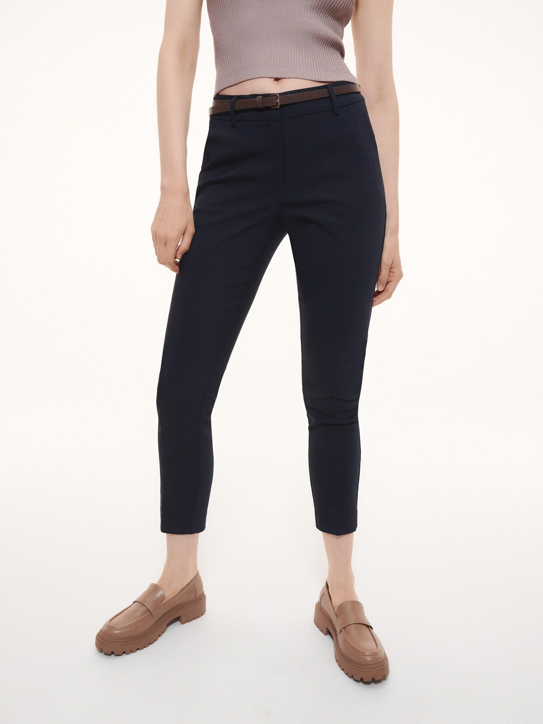 Navy Belted Cigarette Trousers, , large image number 2