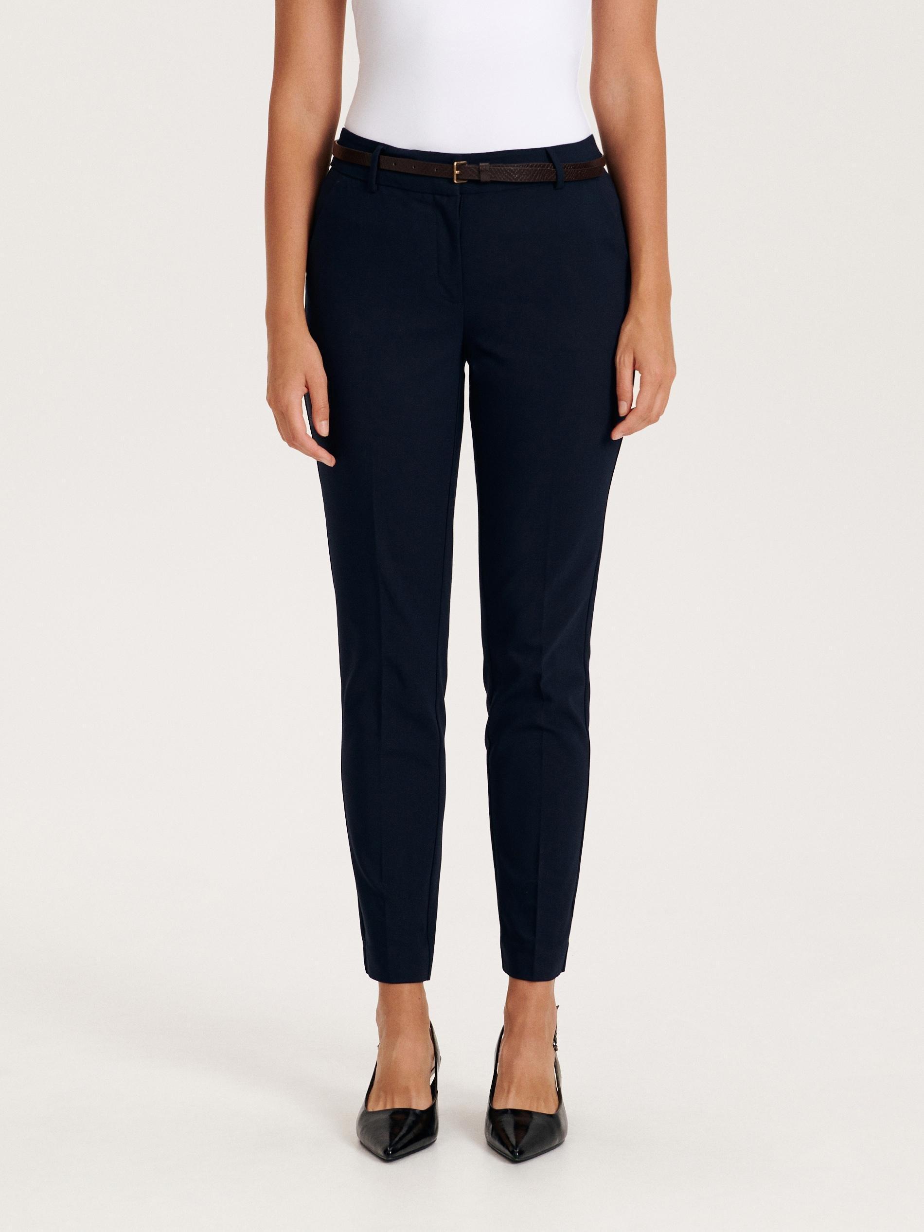 Navy Belted Cigarette Trousers, , large image number 3