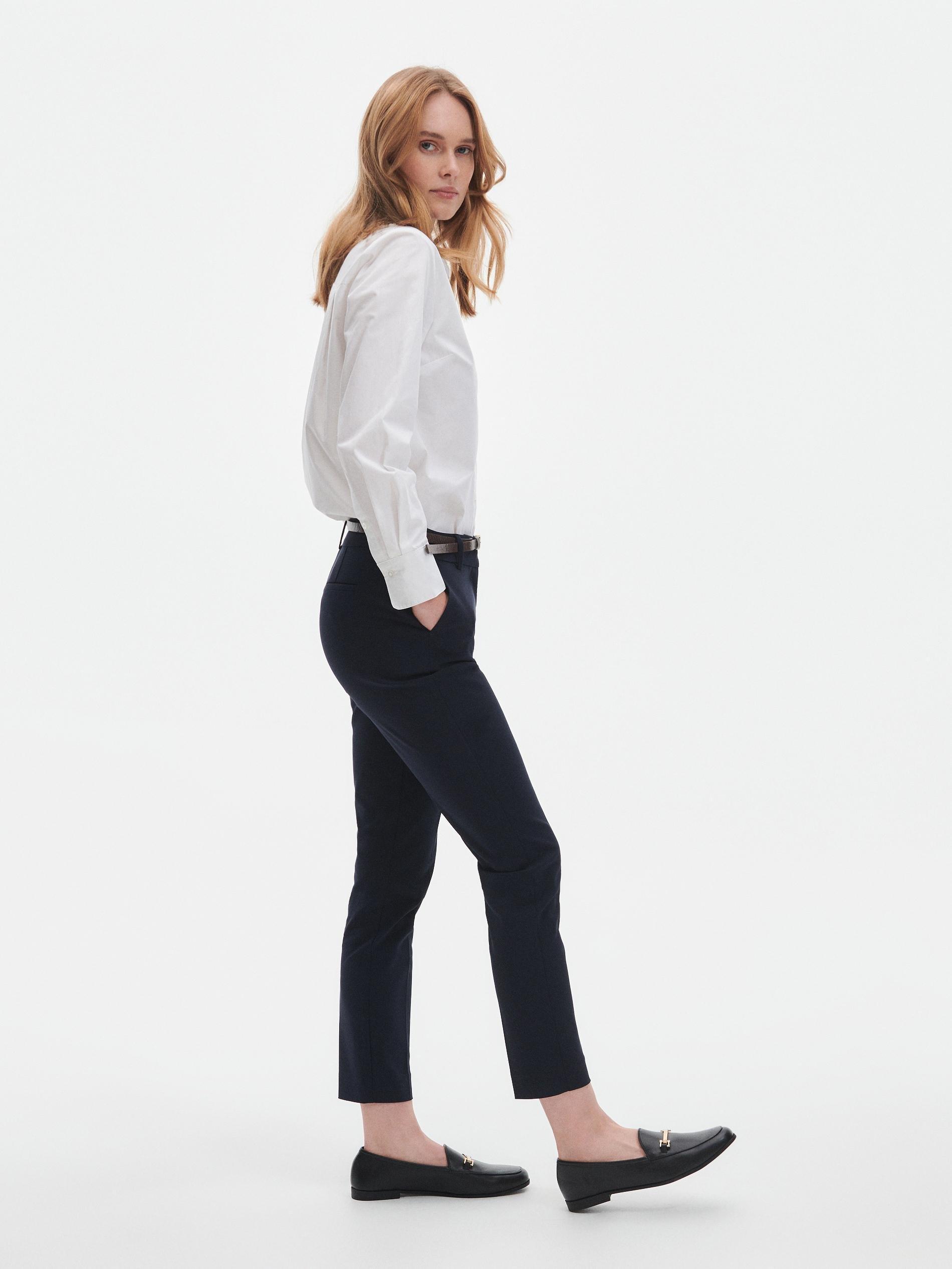 Navy Belted Cigarette Trousers, , large image number 4