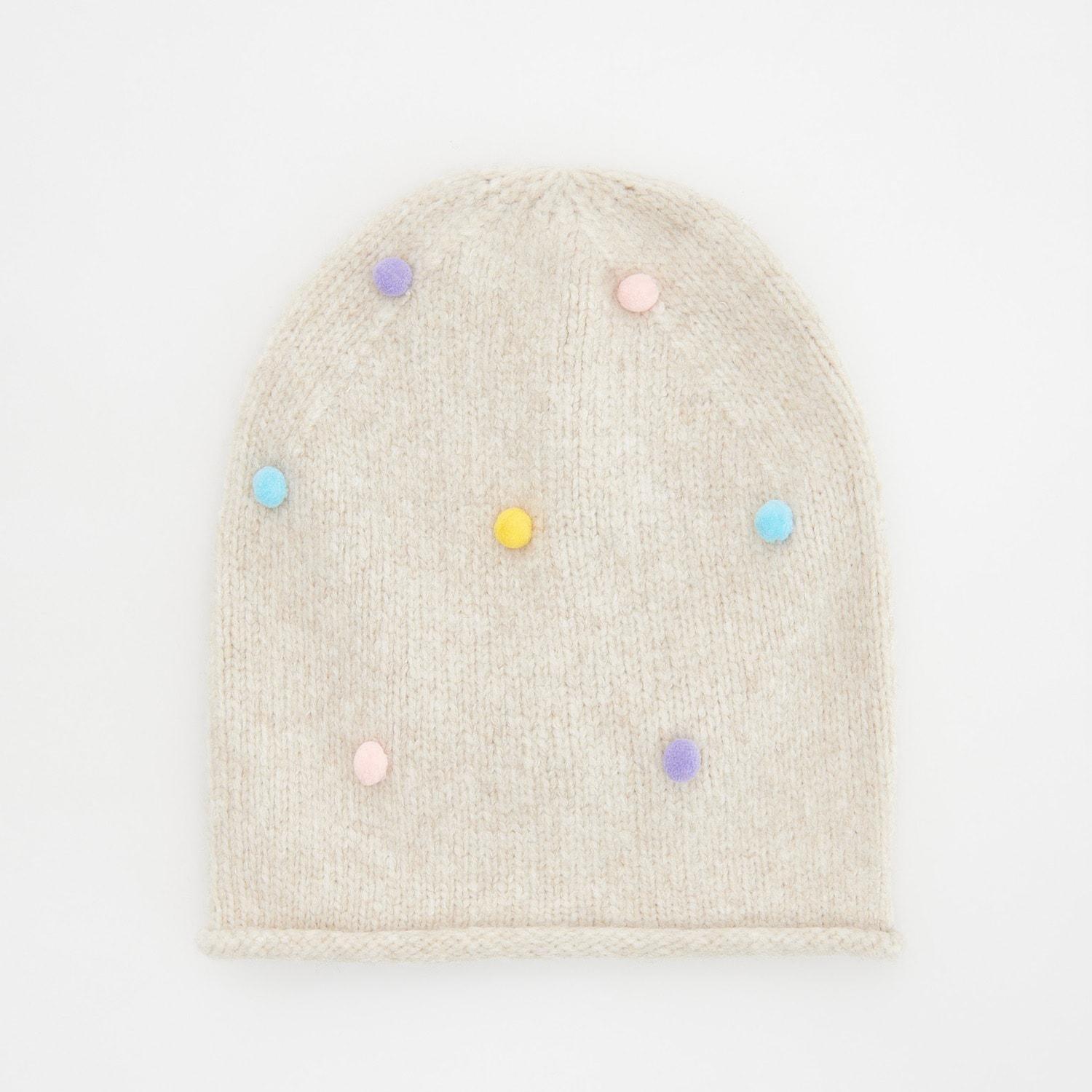 Cream Pompom Hat, , large image number 0