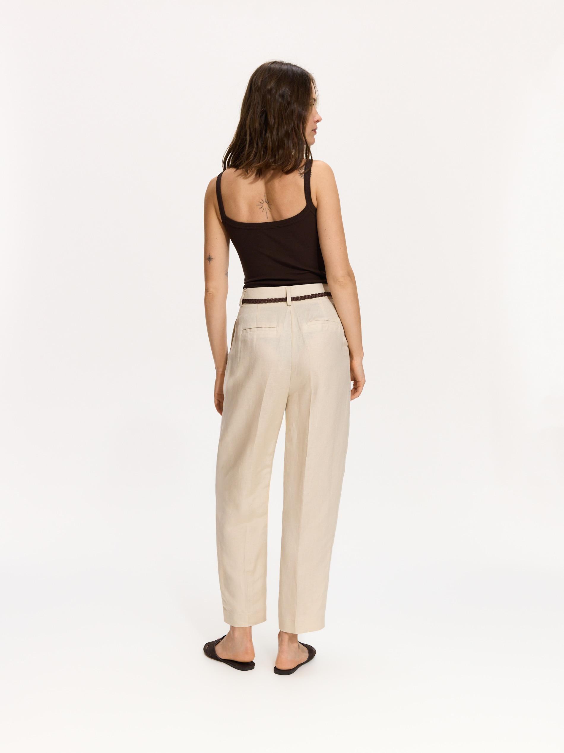 Beige Linen Rich Trousers With Viscose Blend, Beige, medium