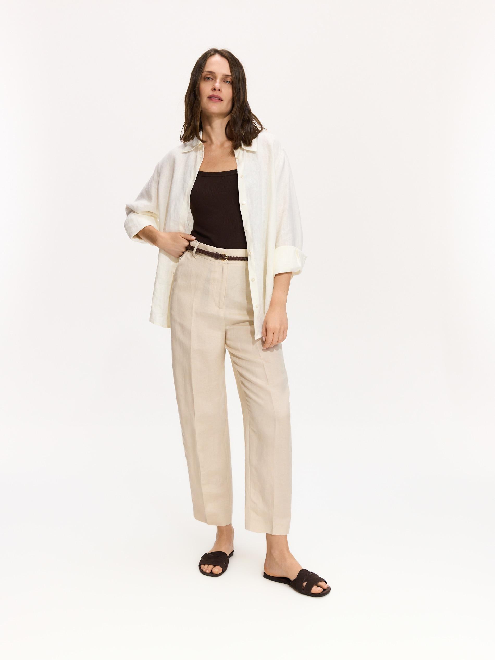 Beige Linen Rich Trousers With Viscose Blend, Beige, large image number 3