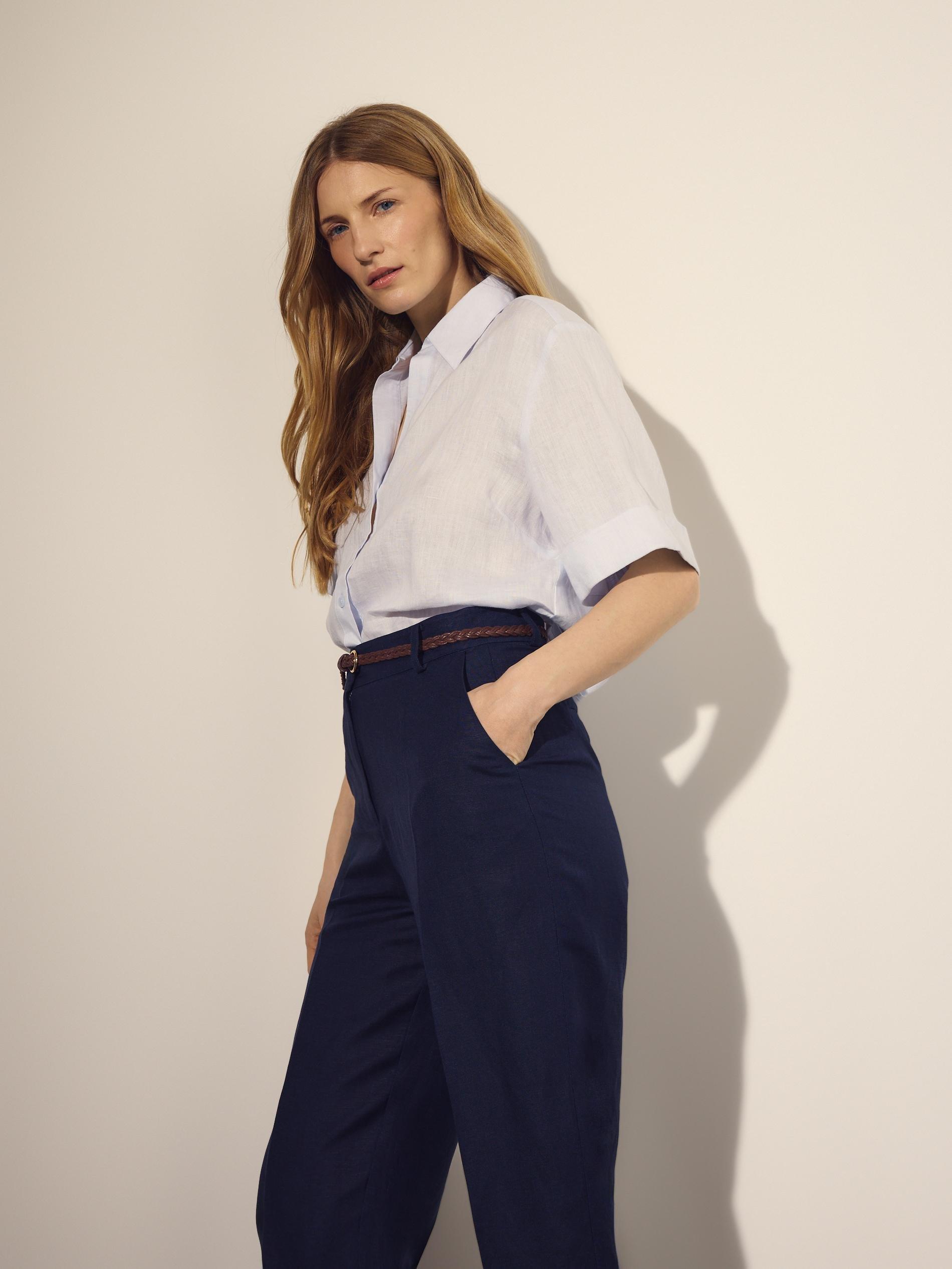 Navy Linen Rich Trousers With Viscose Blend, Navy, large image number 1