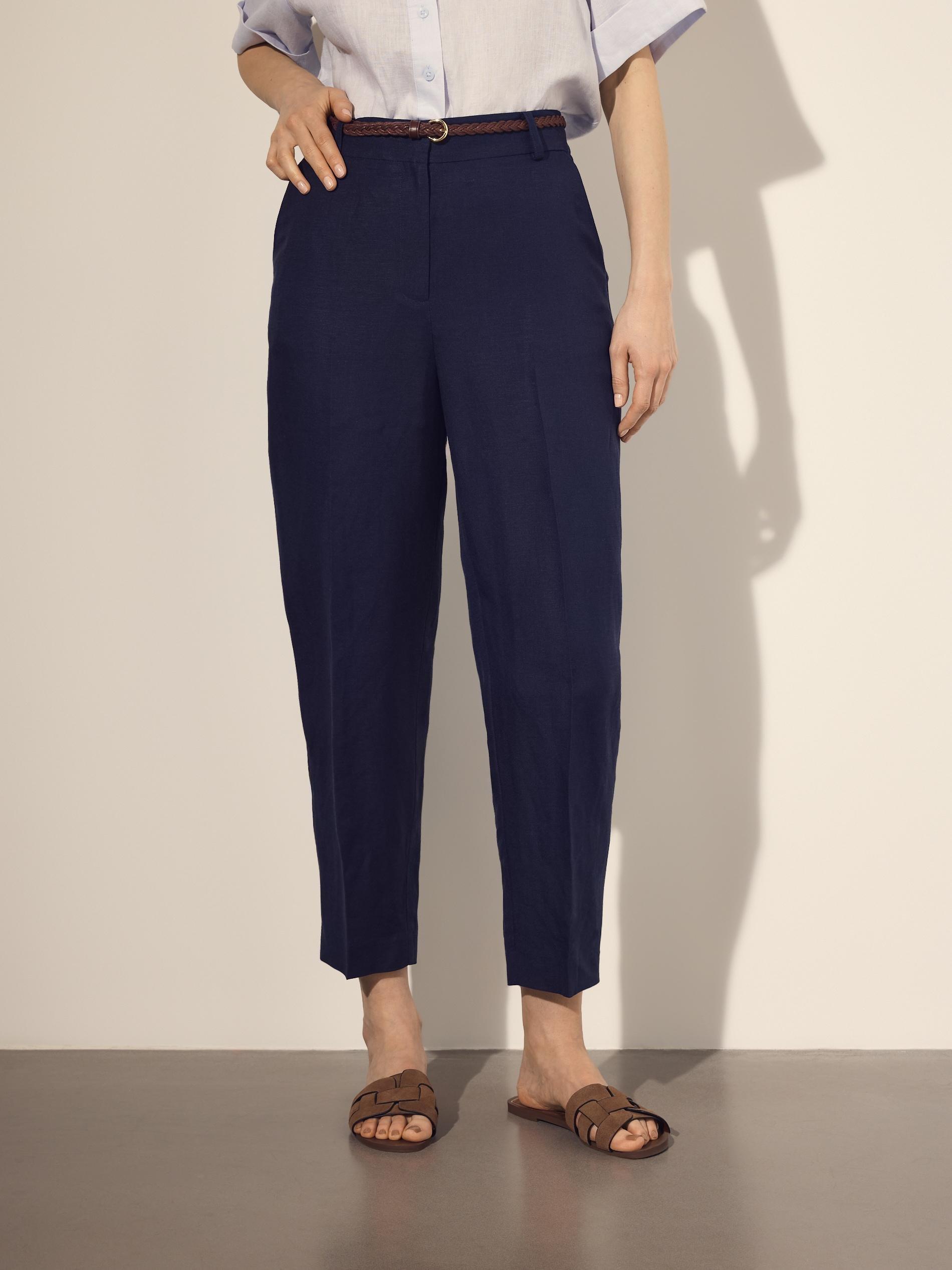 Navy Linen Rich Trousers With Viscose Blend, Navy, large image number 2