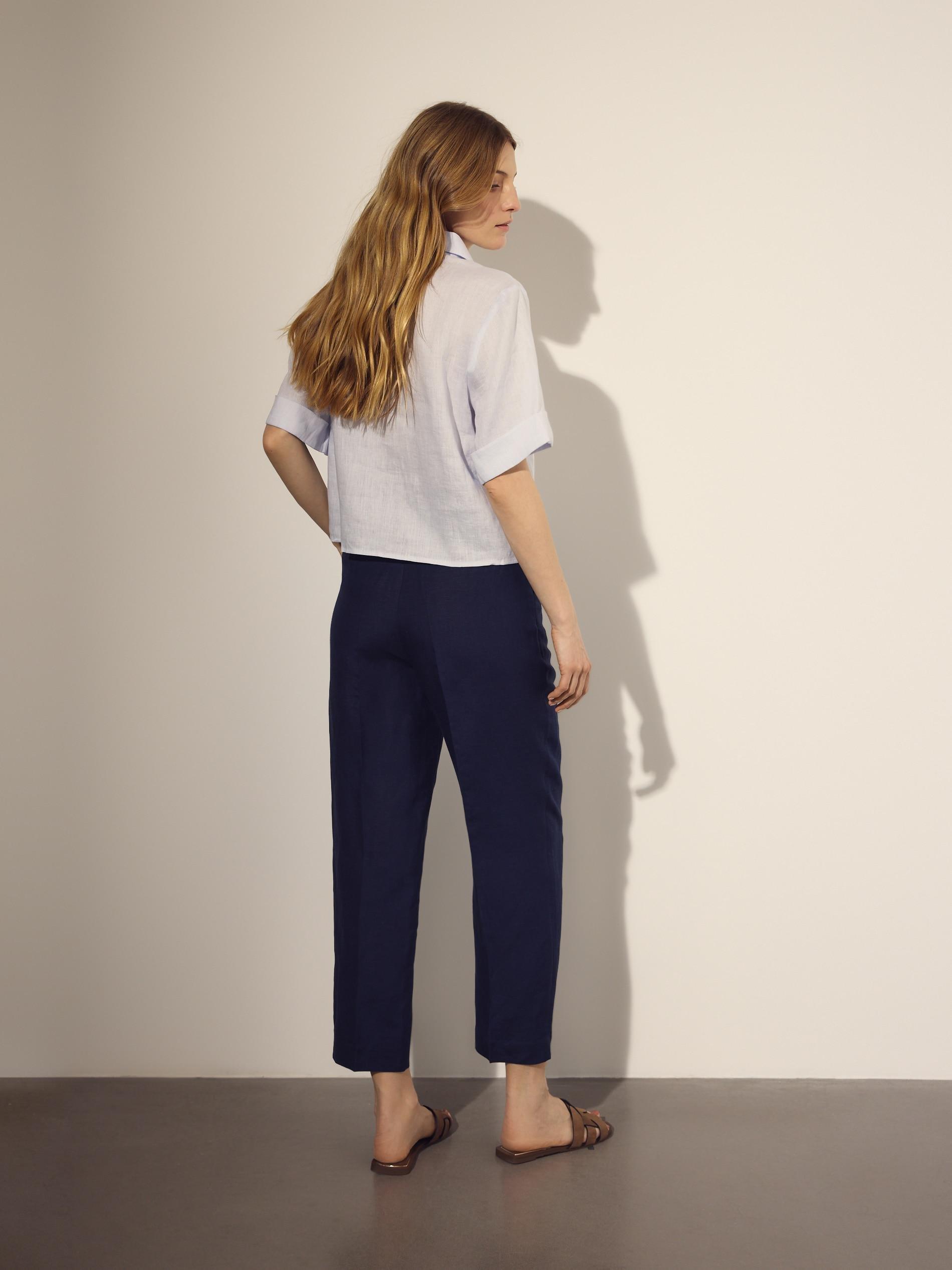 Navy Linen Rich Trousers With Viscose Blend, Navy, large image number 3