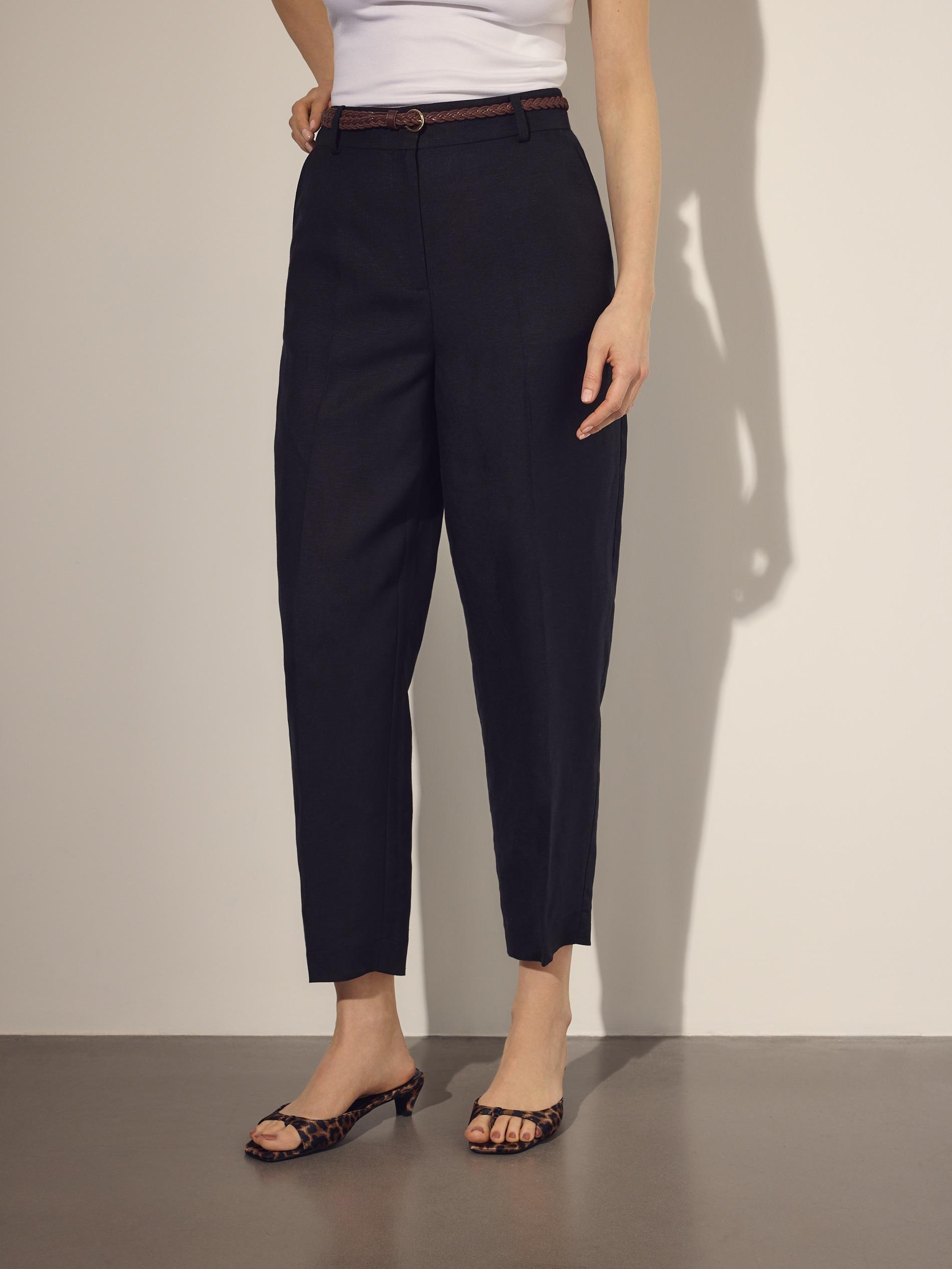 Black Linen Rich Trousers With Viscose Blend, Black, large image number 0