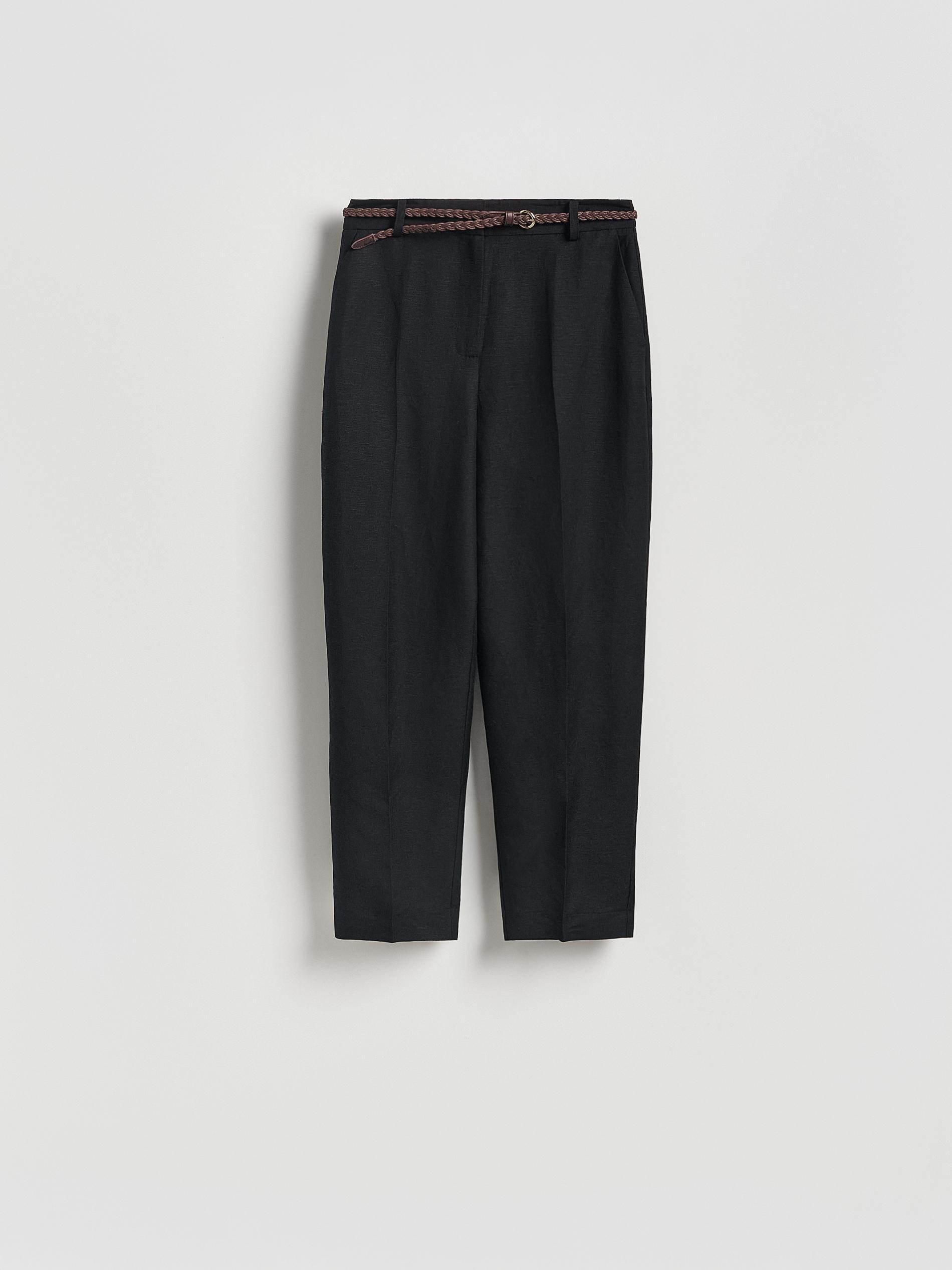 Black Linen Rich Trousers With Viscose Blend, Black, large image number 4