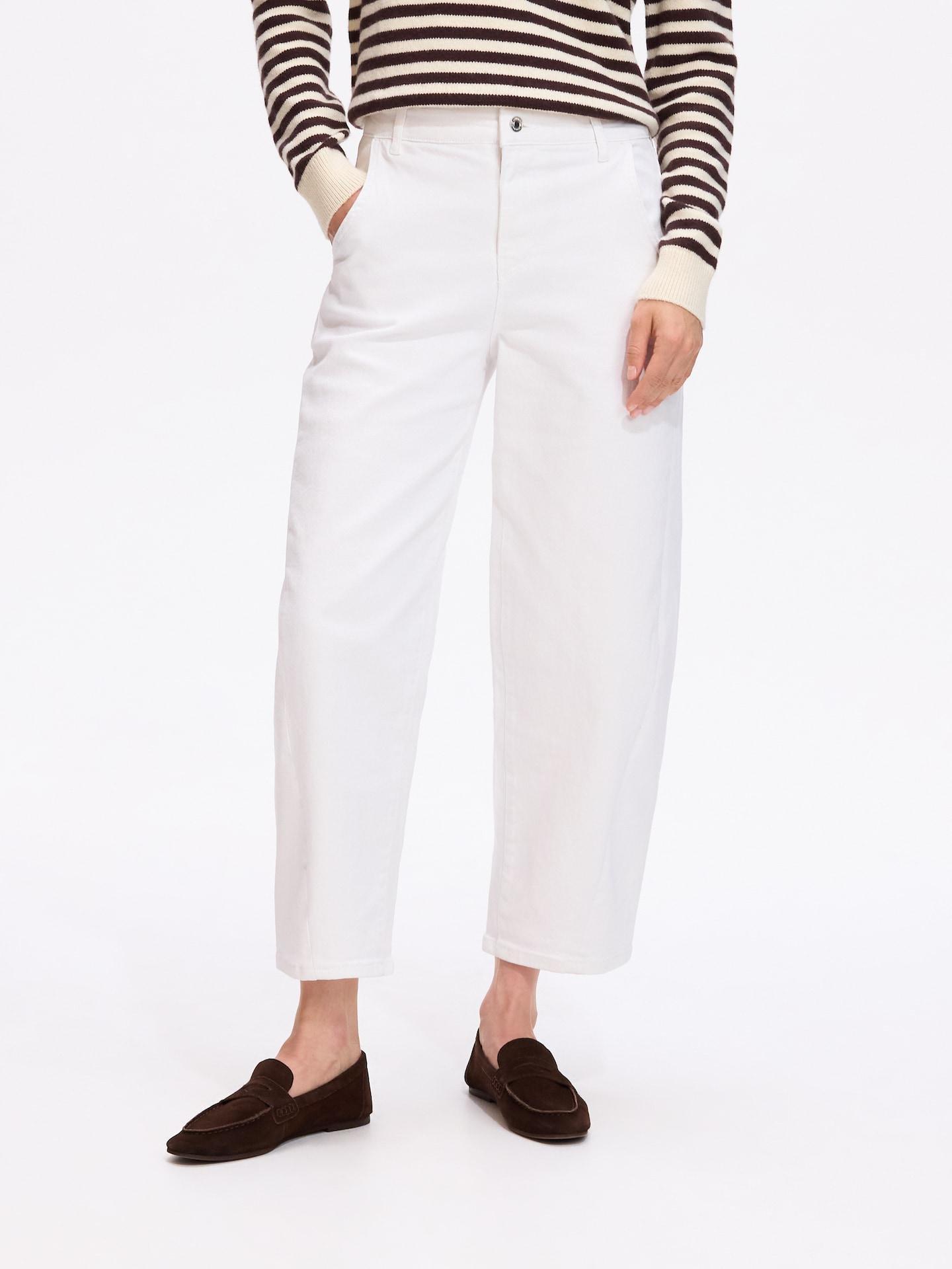 White Barrel Leg Jeans With Stitching, White, large image number 0