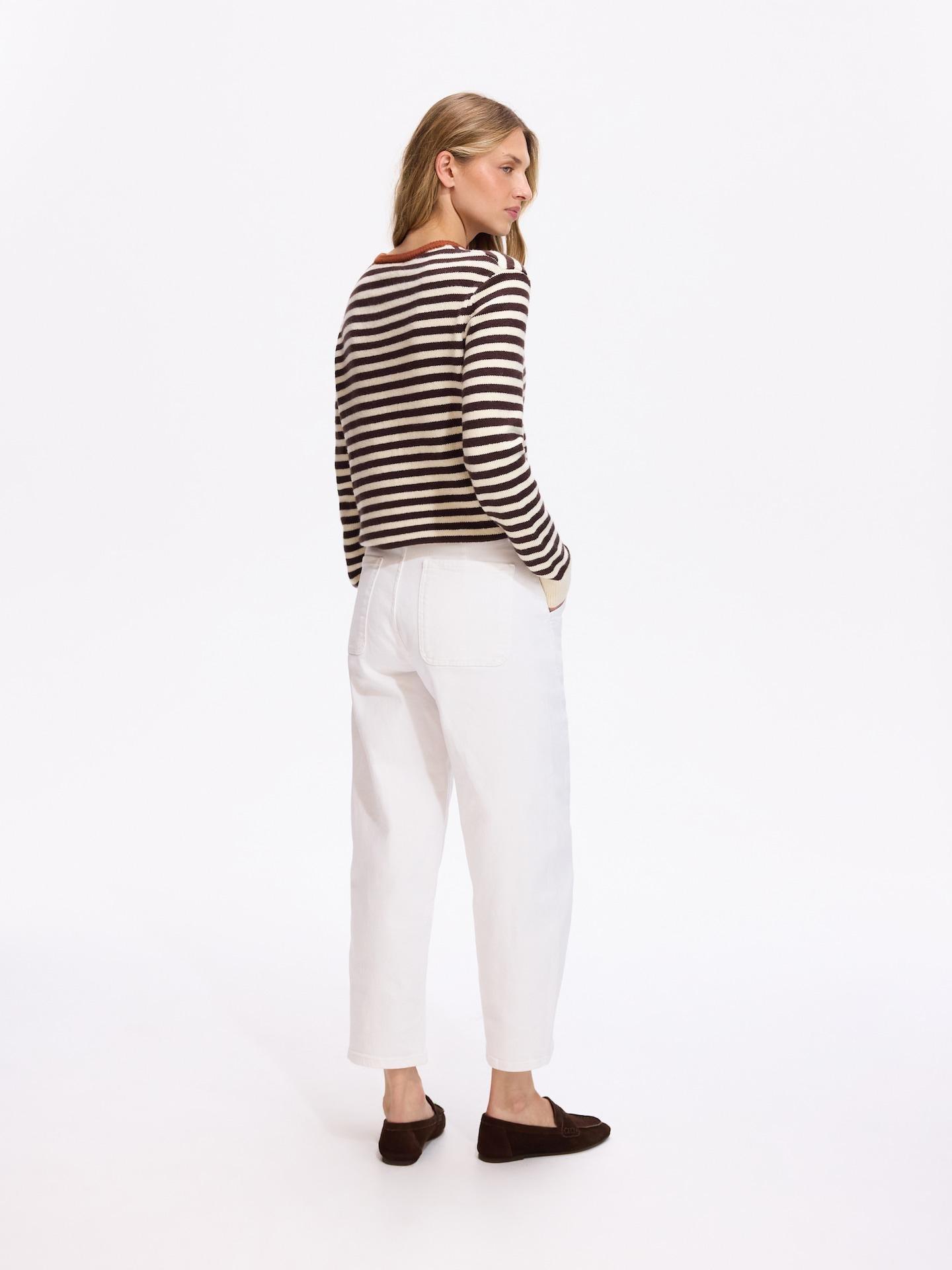 White Barrel Leg Jeans With Stitching, White, large image number 1