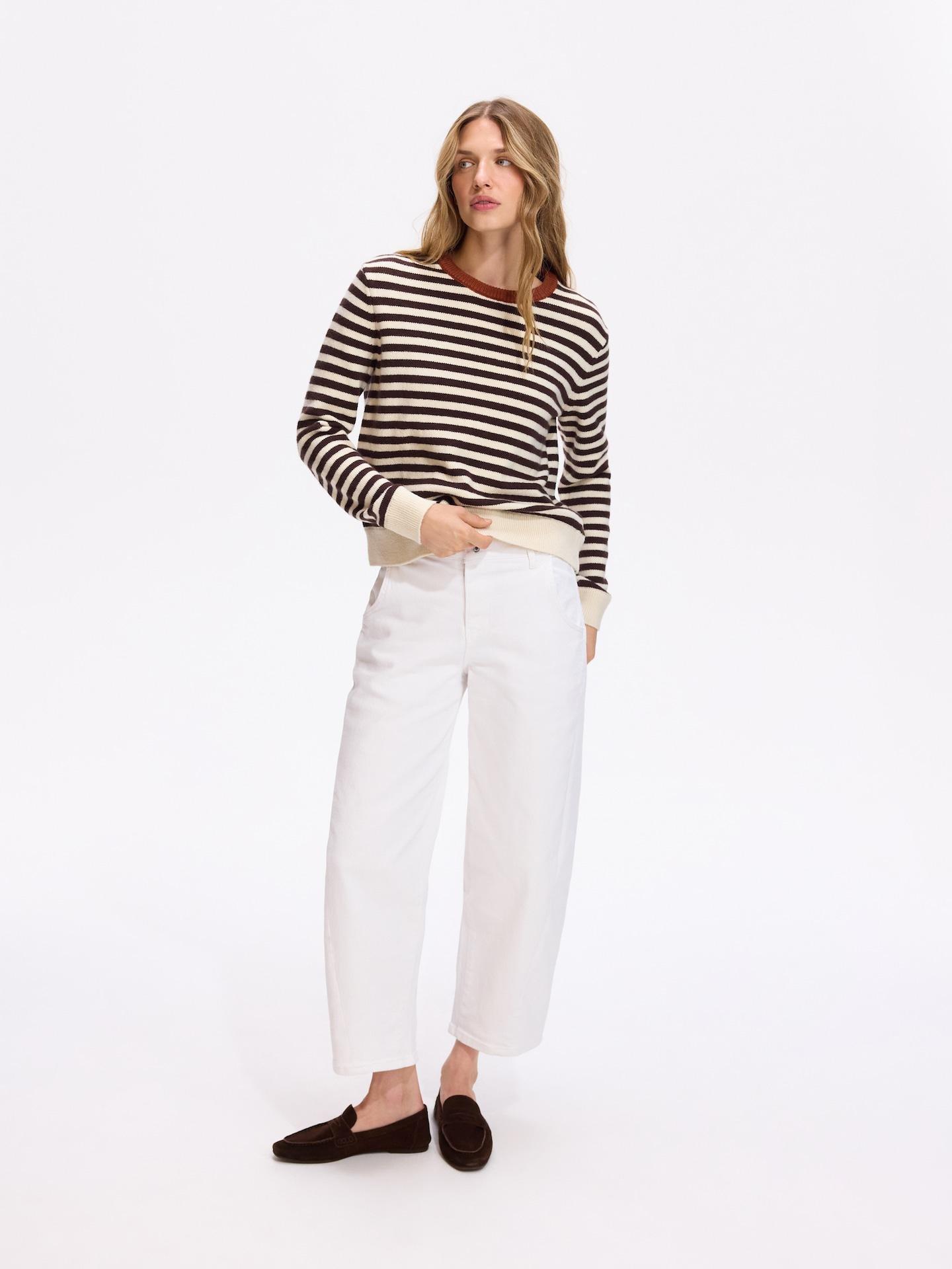 White Barrel Leg Jeans With Stitching, White, medium