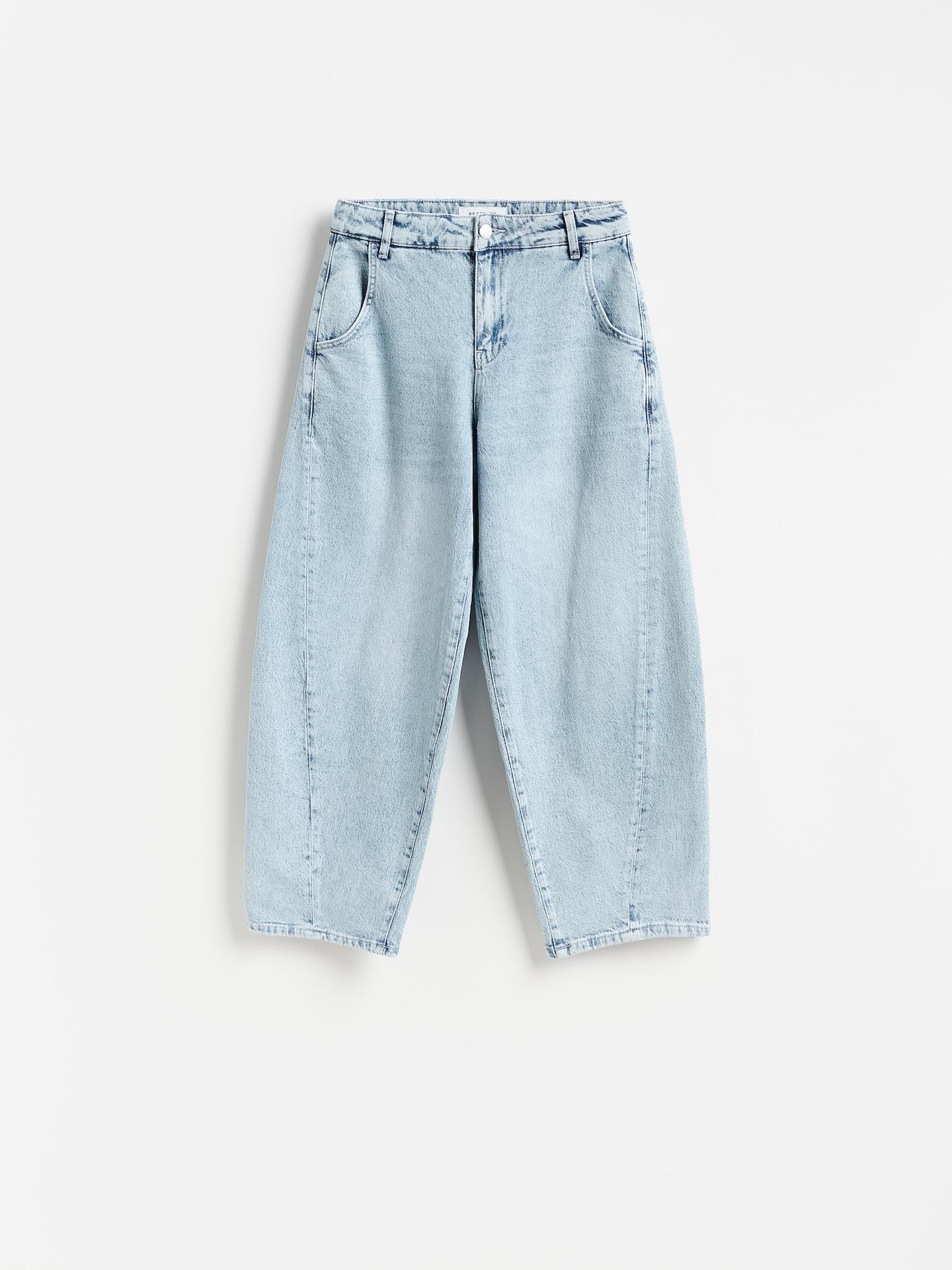 Blue Barrel Leg Jeans With Stitching, Blue, medium