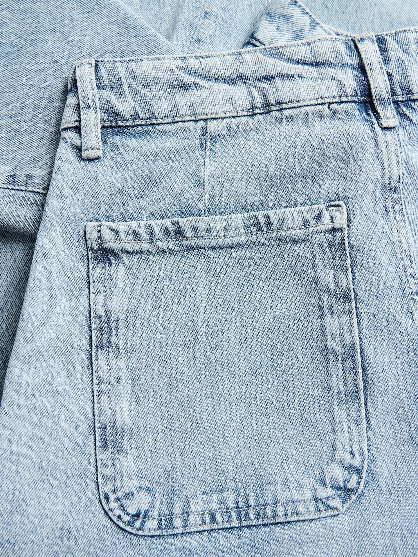 Blue Barrel Leg Jeans With Stitching, Blue, medium
